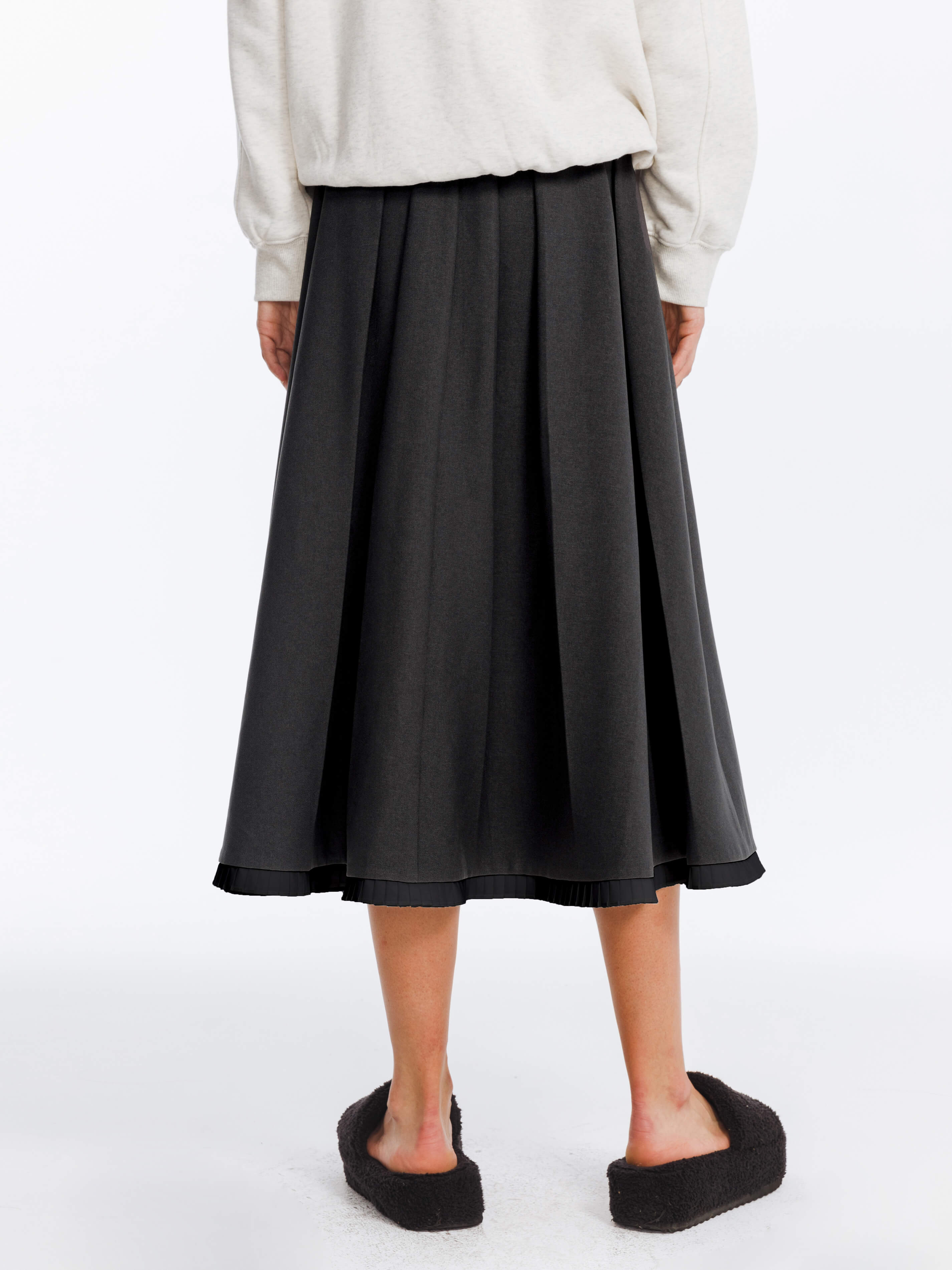 A-line Pleated Skirt with Ruffles Hem-6