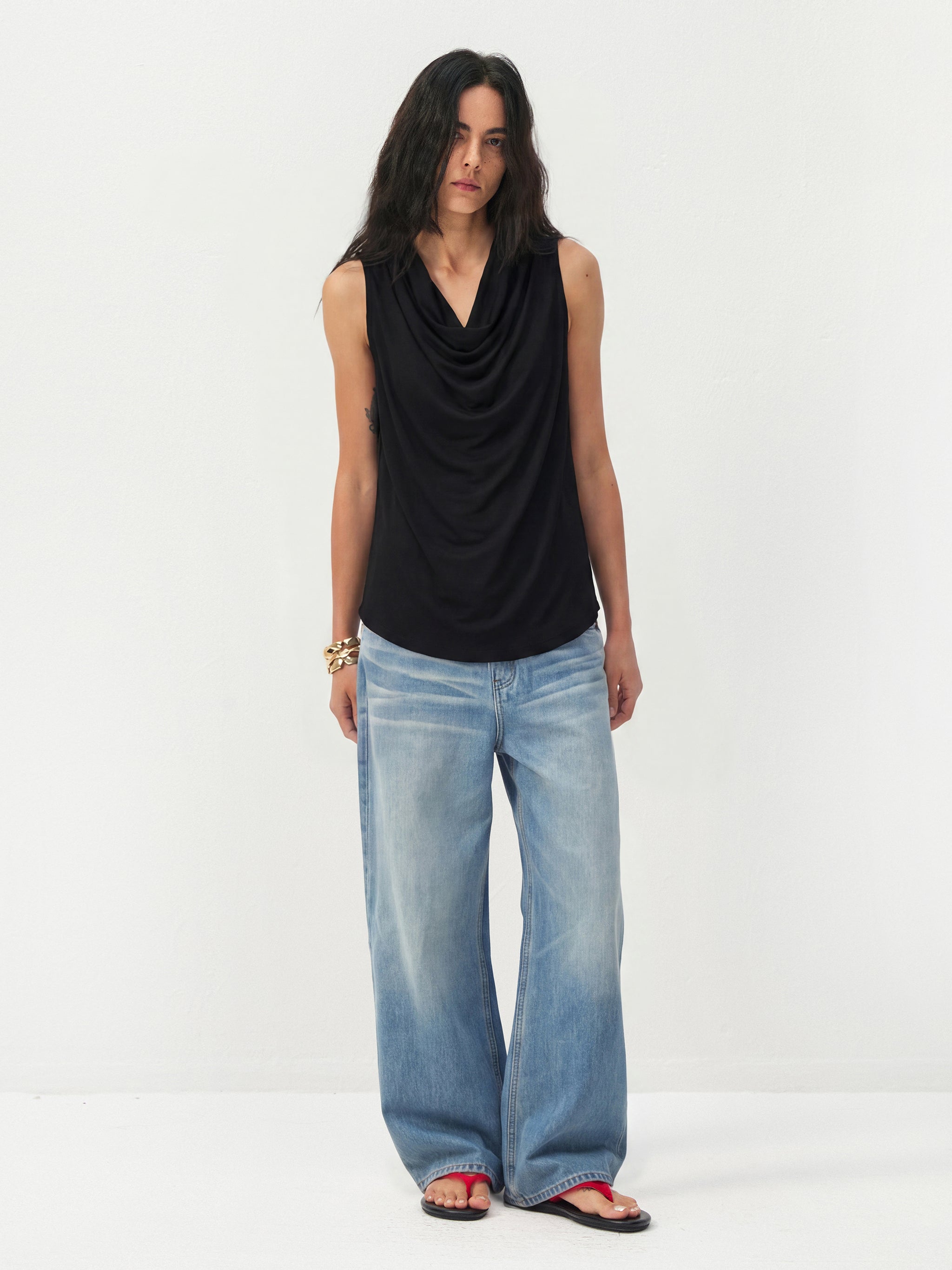 CUBIC Acetate Solid Cowl Neck Sleeveless Top-12