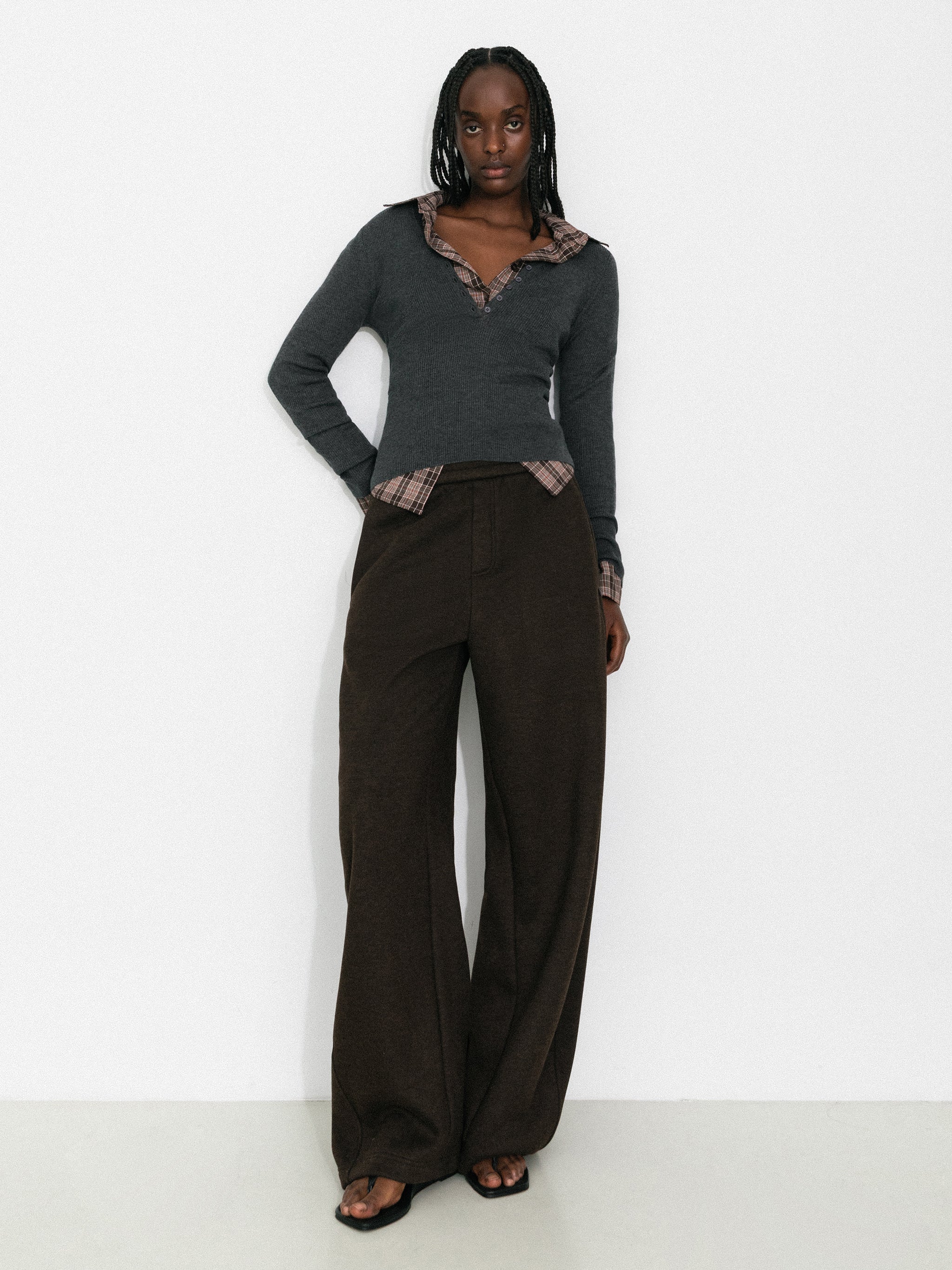 V-Neck Button-Front Fitted Knit Top-12