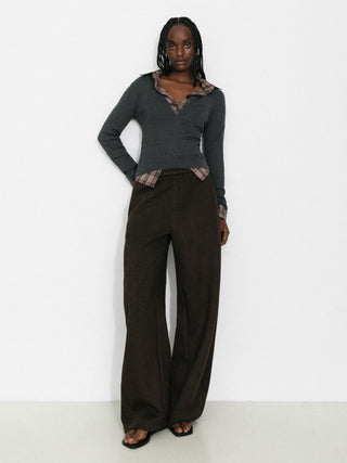 V-Neck Button-Front Fitted Knit Top