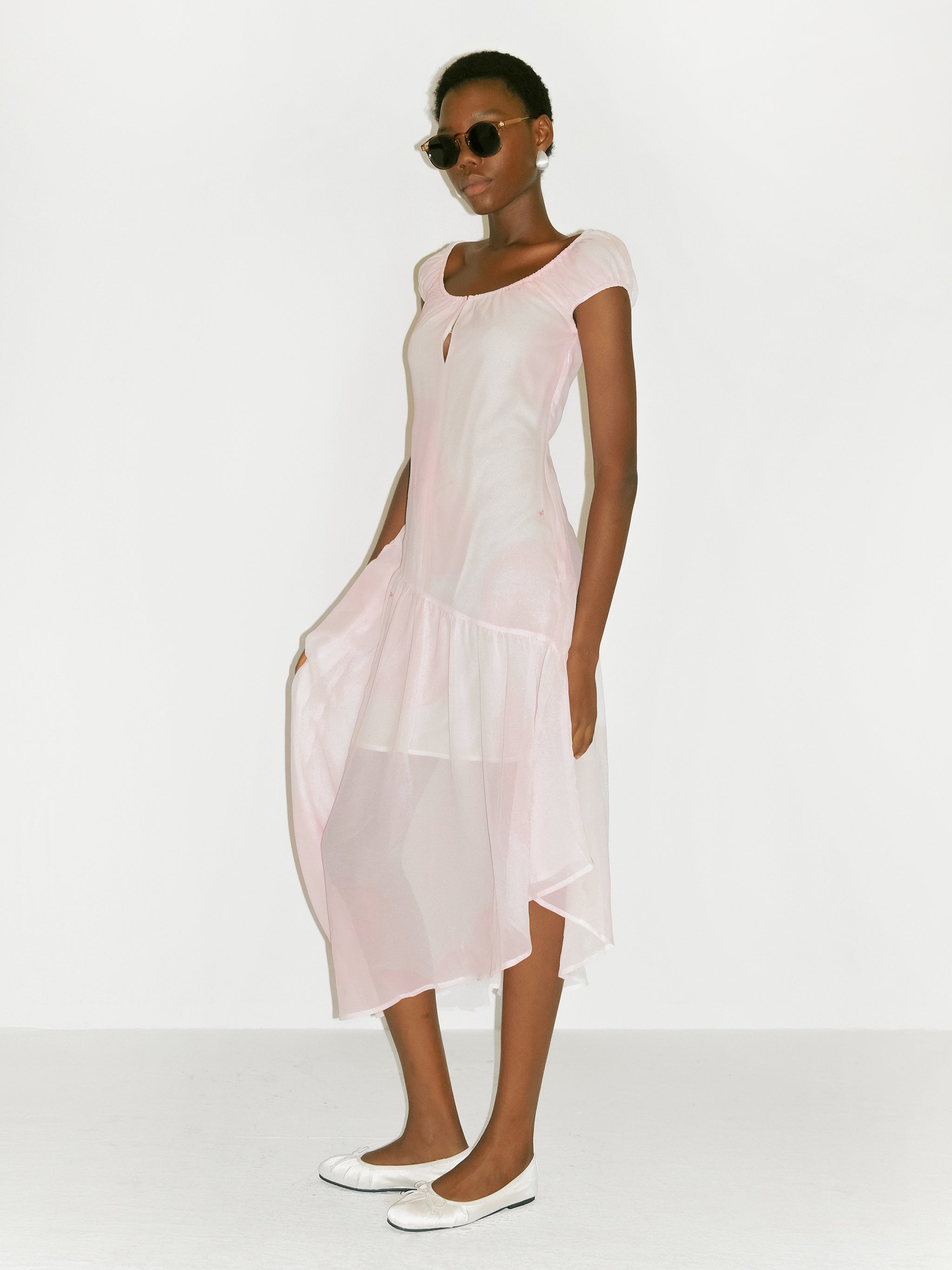 CUBIC Abstract Print Asymmetrical Chiffon Midi Dress-12