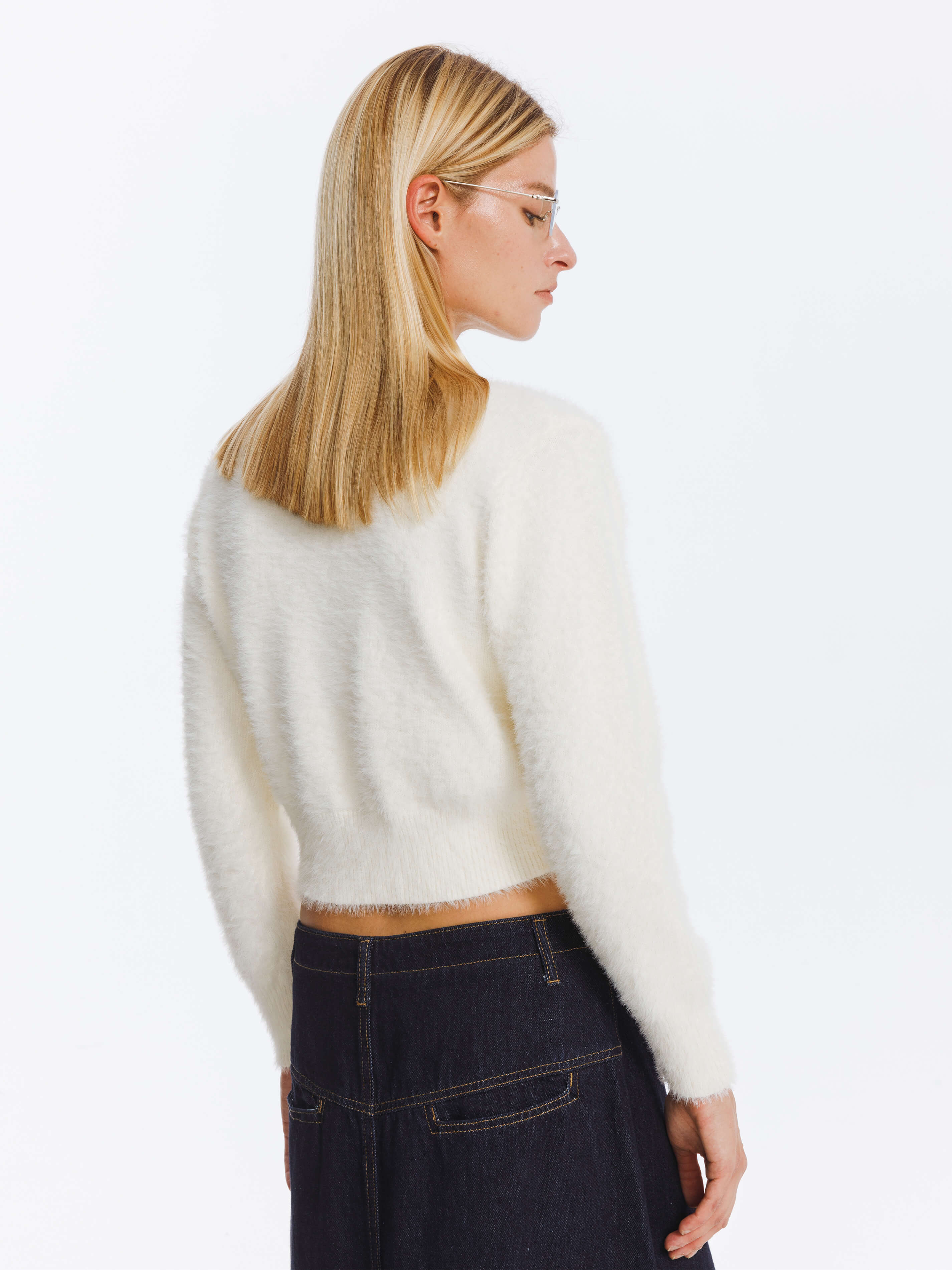 Fluffy Cropped Knit Cardigan-13