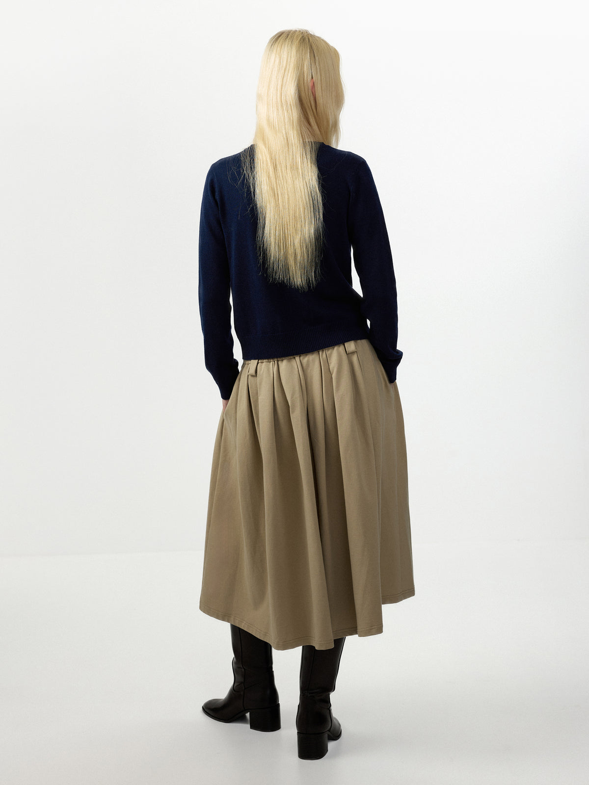 CUBIC 100% Cotton Pleated A‑Line Midi Skirt-12
