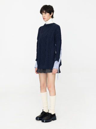 Cable Knit Jumper With Shirting Sleeves