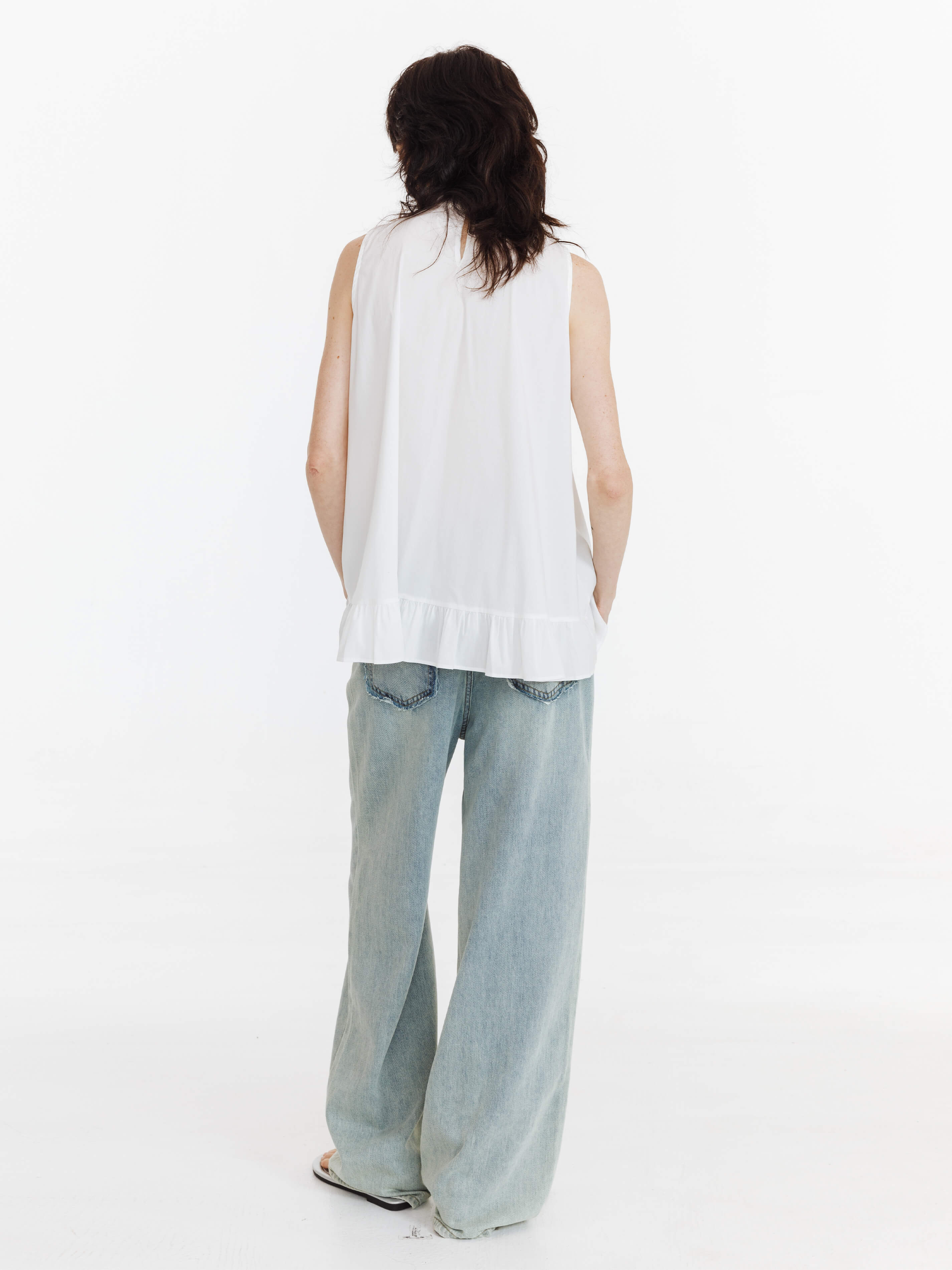 Ruffle Stand Collar Tie A-line Tank Top-13
