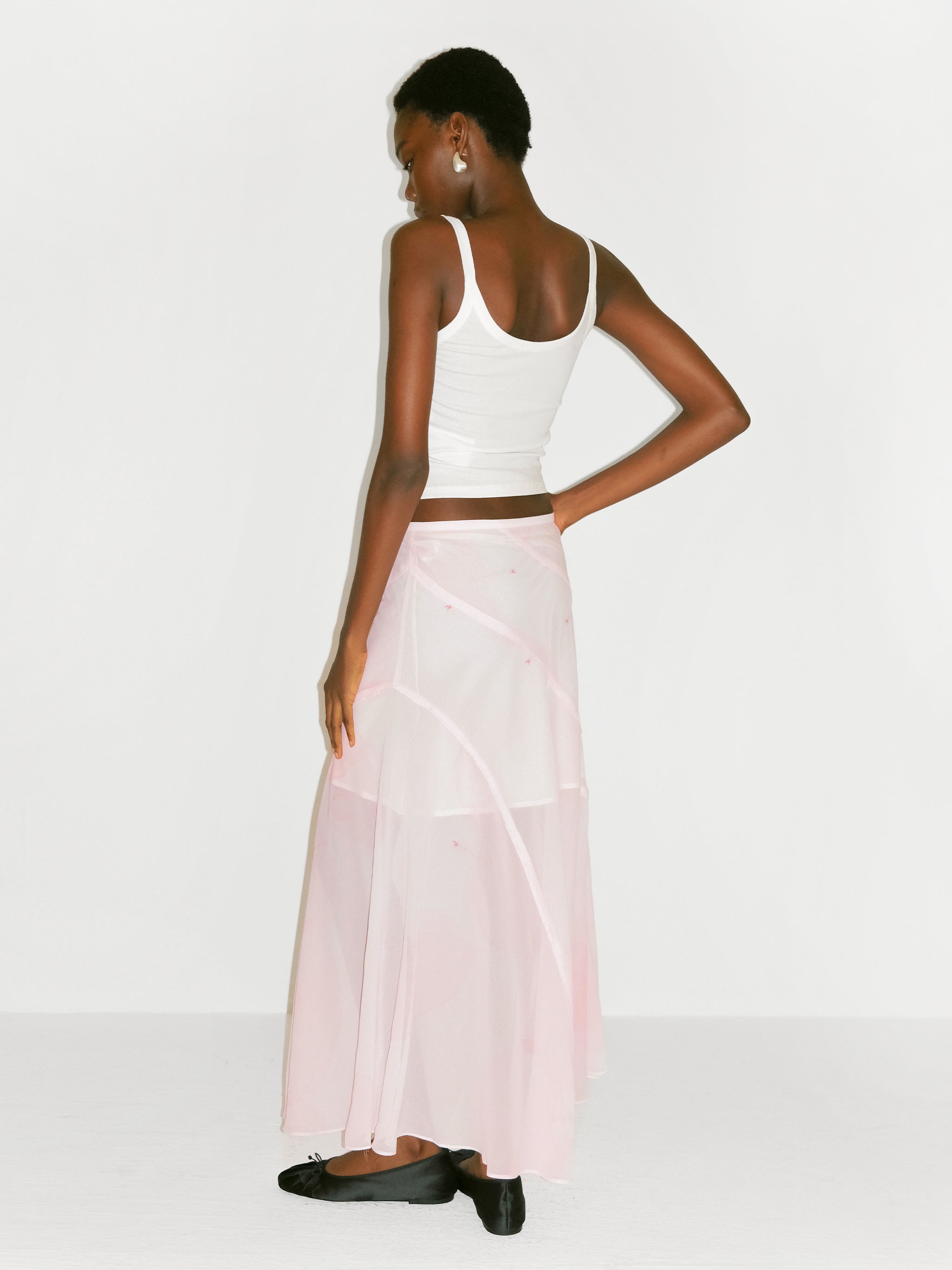 CUBIC Sheer Abstract Print Chiffon Maxi Skirt-12