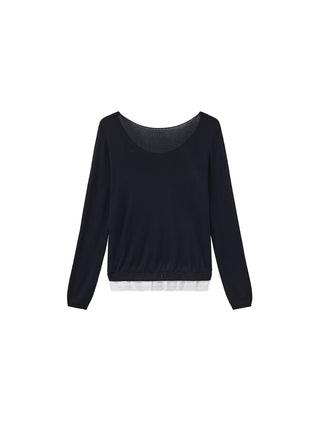 CUBIC Lace Trim Cropped Knit Top