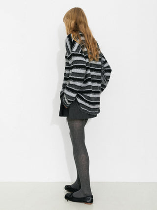 Retro Striped Pullover Sweater with Scarf