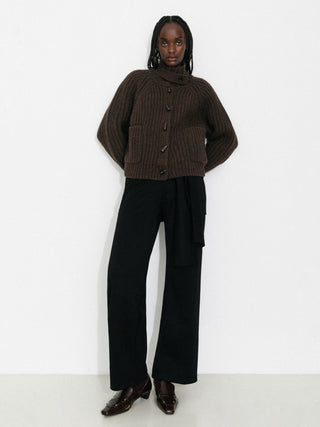 100% Wool Convertible Collar Short Cardigan Coat