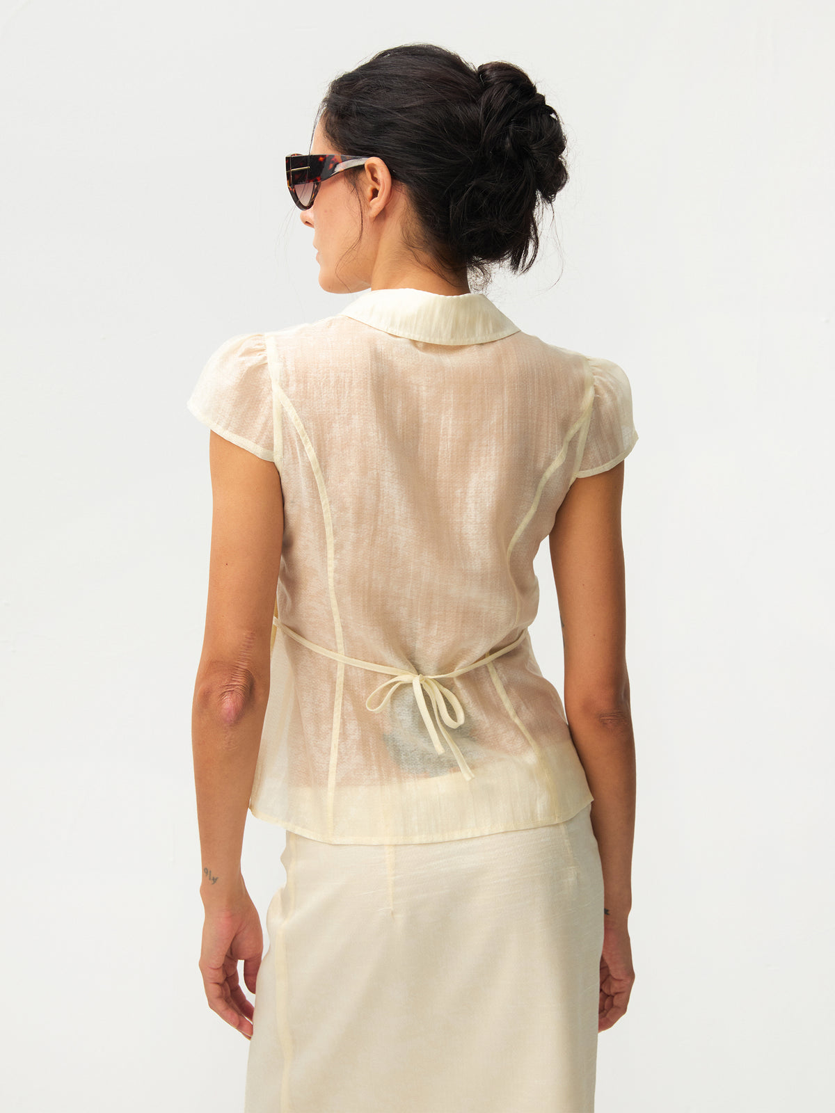 CUBIC Lyocell Semi-Sheer Fitted Blouse-12