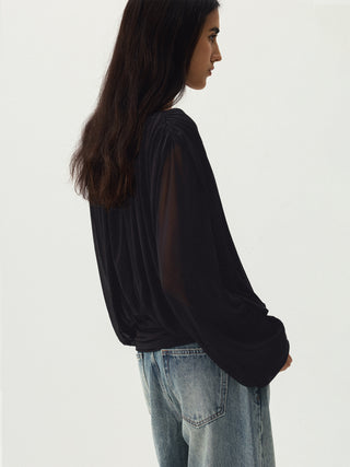 CUBIC Tie Neck Batwing Blouse