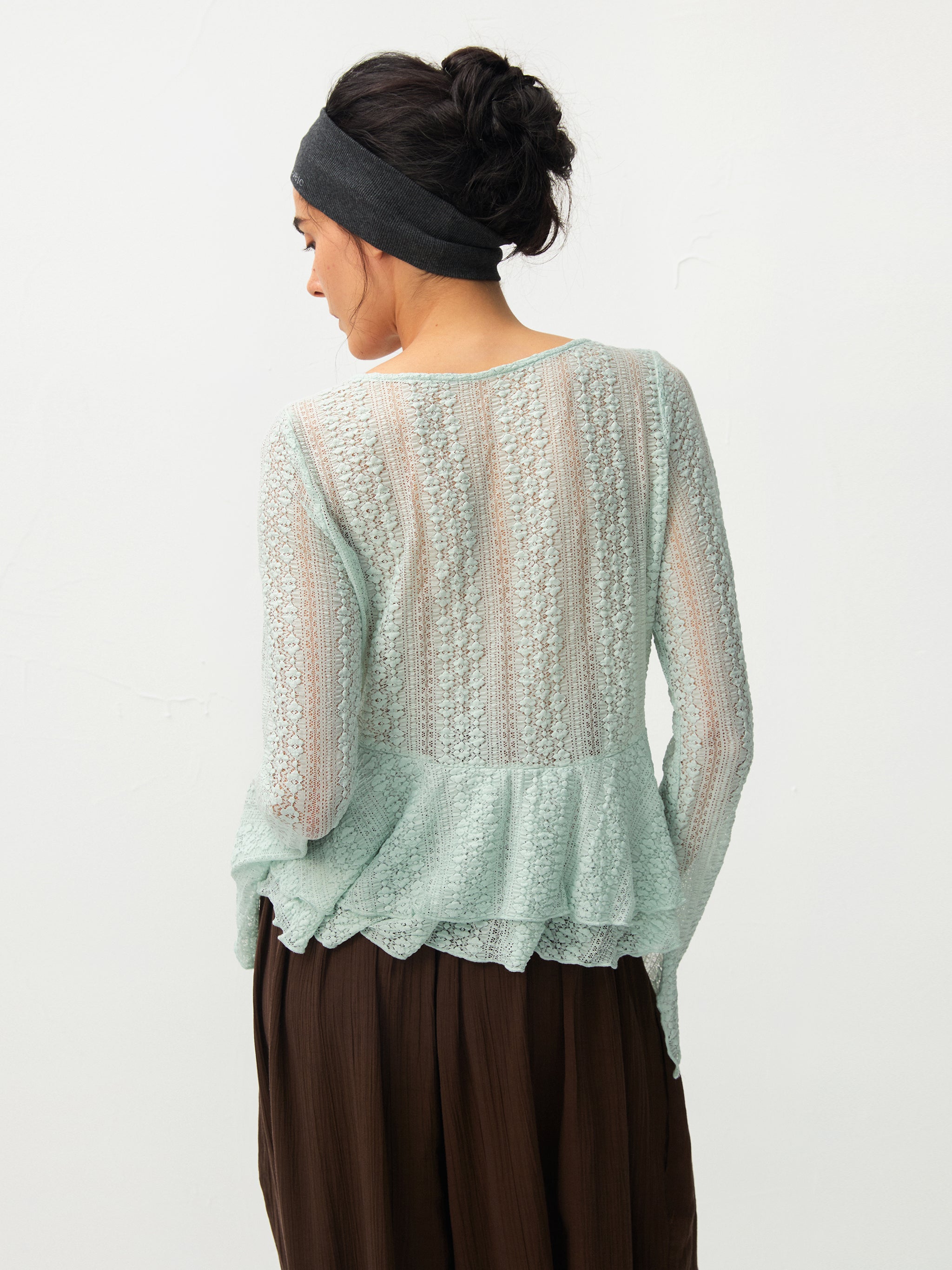 CUBIC Sheer Knit Tie-Front Peplum Top-12