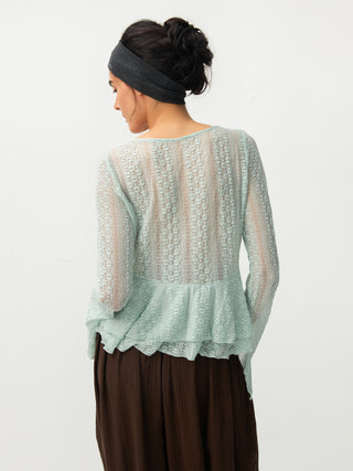 CUBIC Sheer Knit Tie-Front Peplum Top