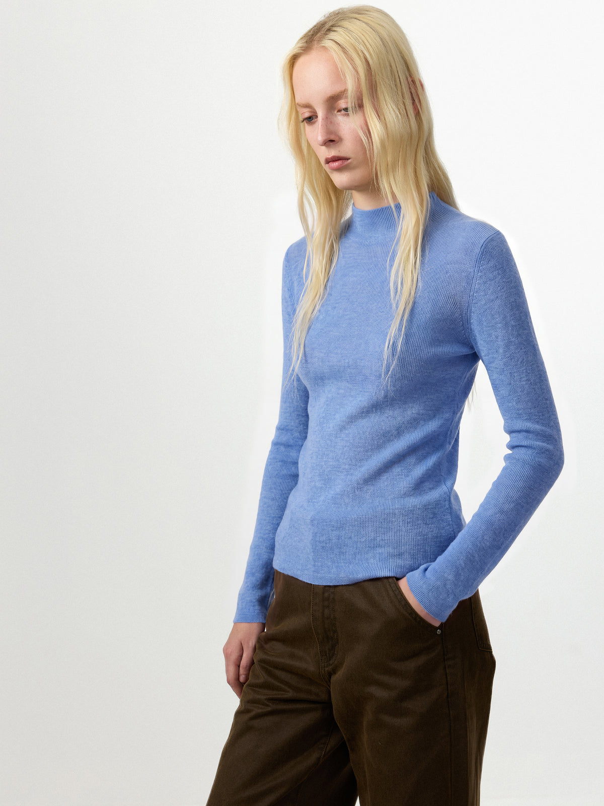 CUBIC 100% Wool Mock‑Neck Fitted Knit Top-12