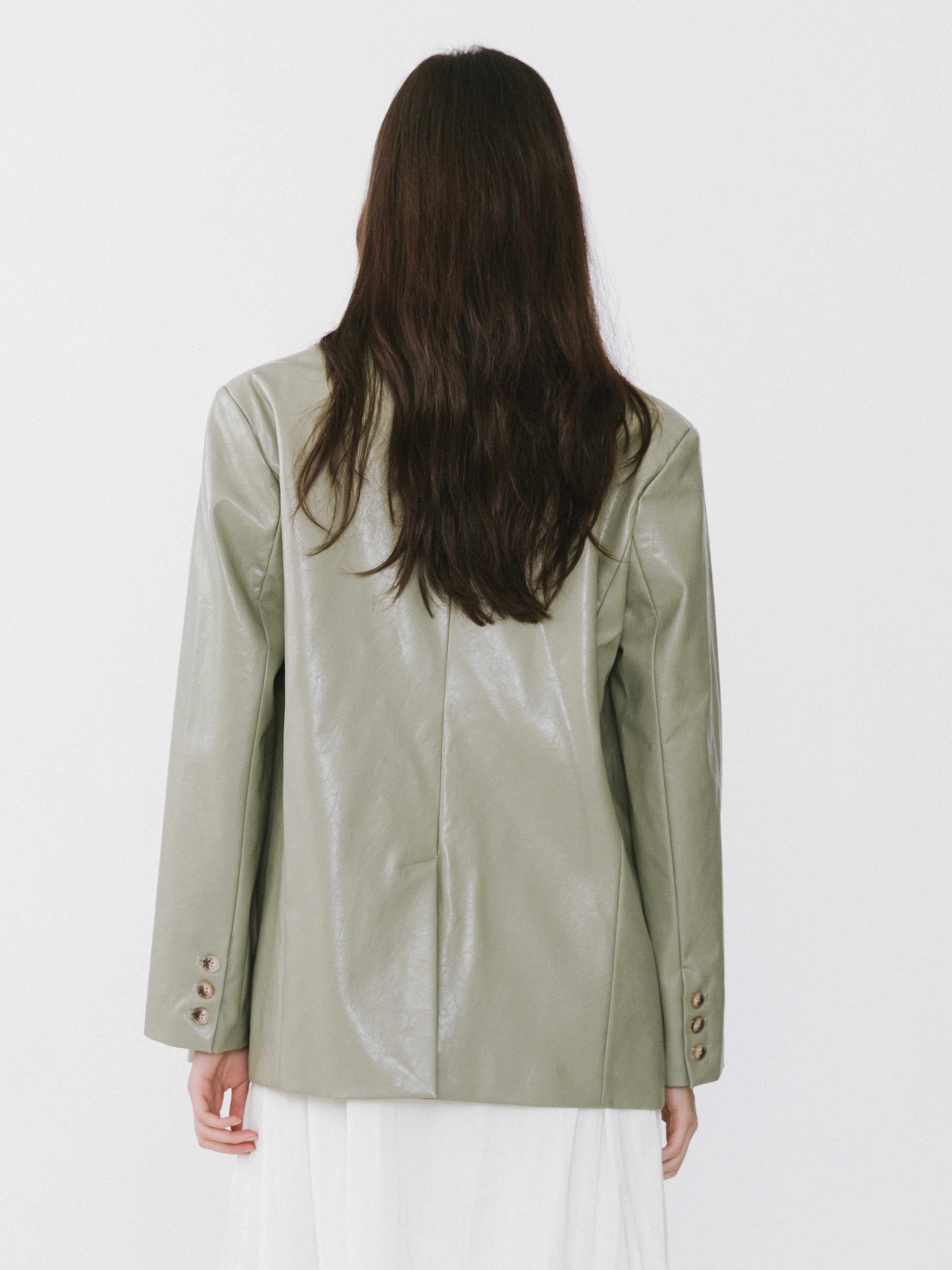 Faux Leather and Wool Oversized Blazer-14