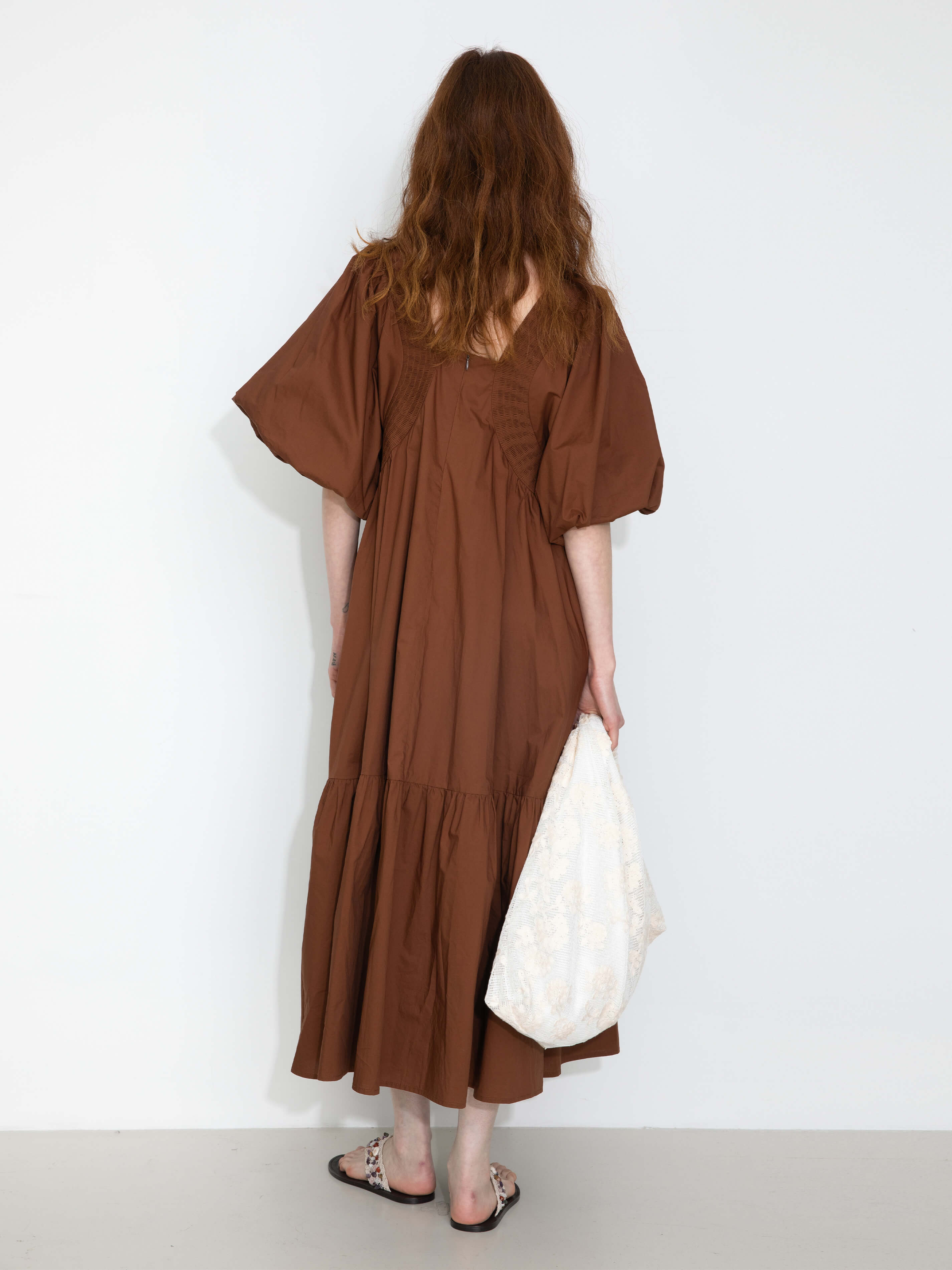 100% Cotton Puff Sleeve Loose-Fit Vacation Dress-13