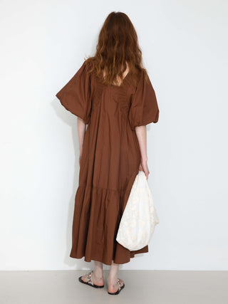 100% Cotton Puff Sleeve Loose-Fit Vacation Dress