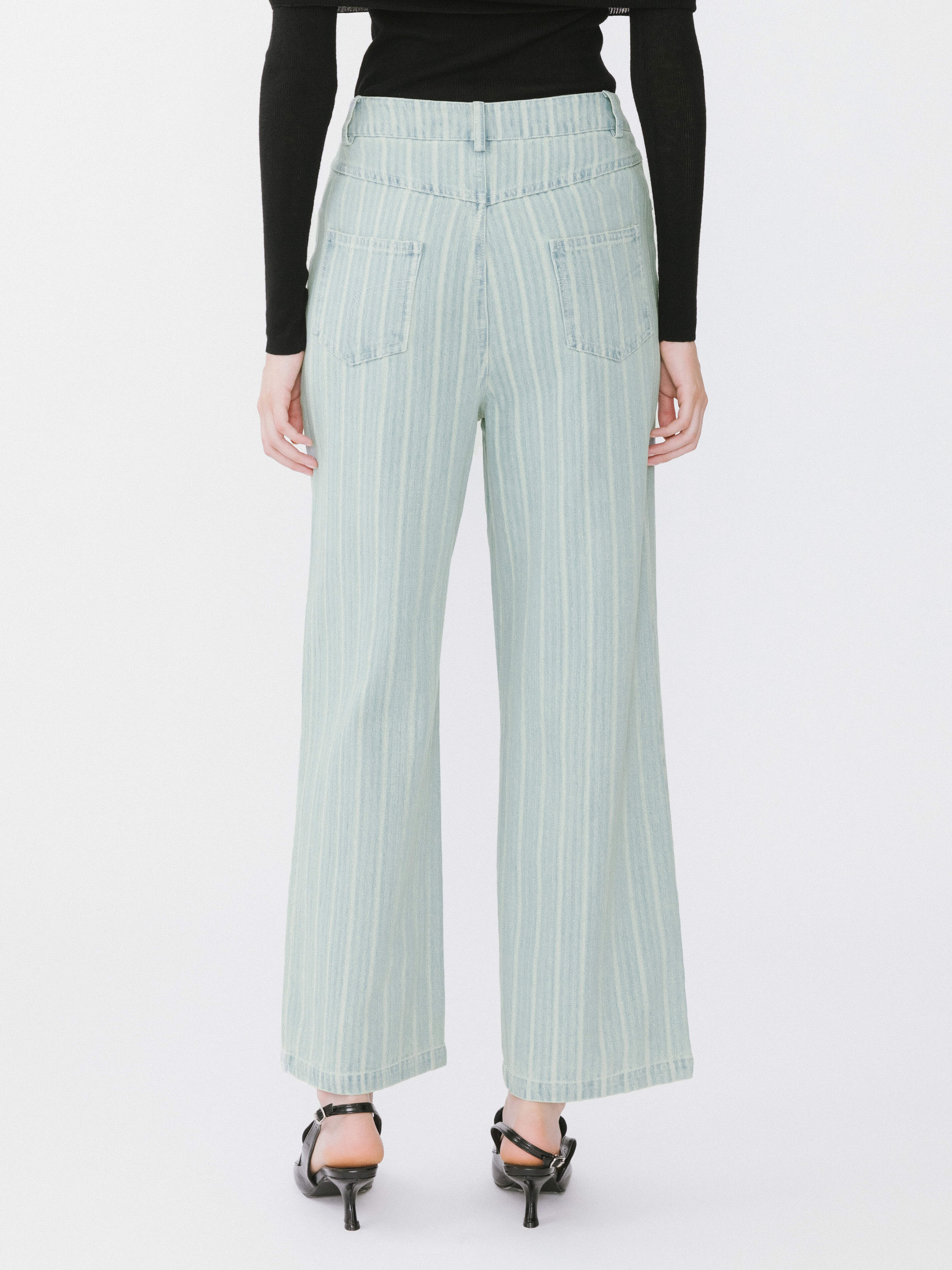 Pinstriped Wide Leg Cropped Jeans-12