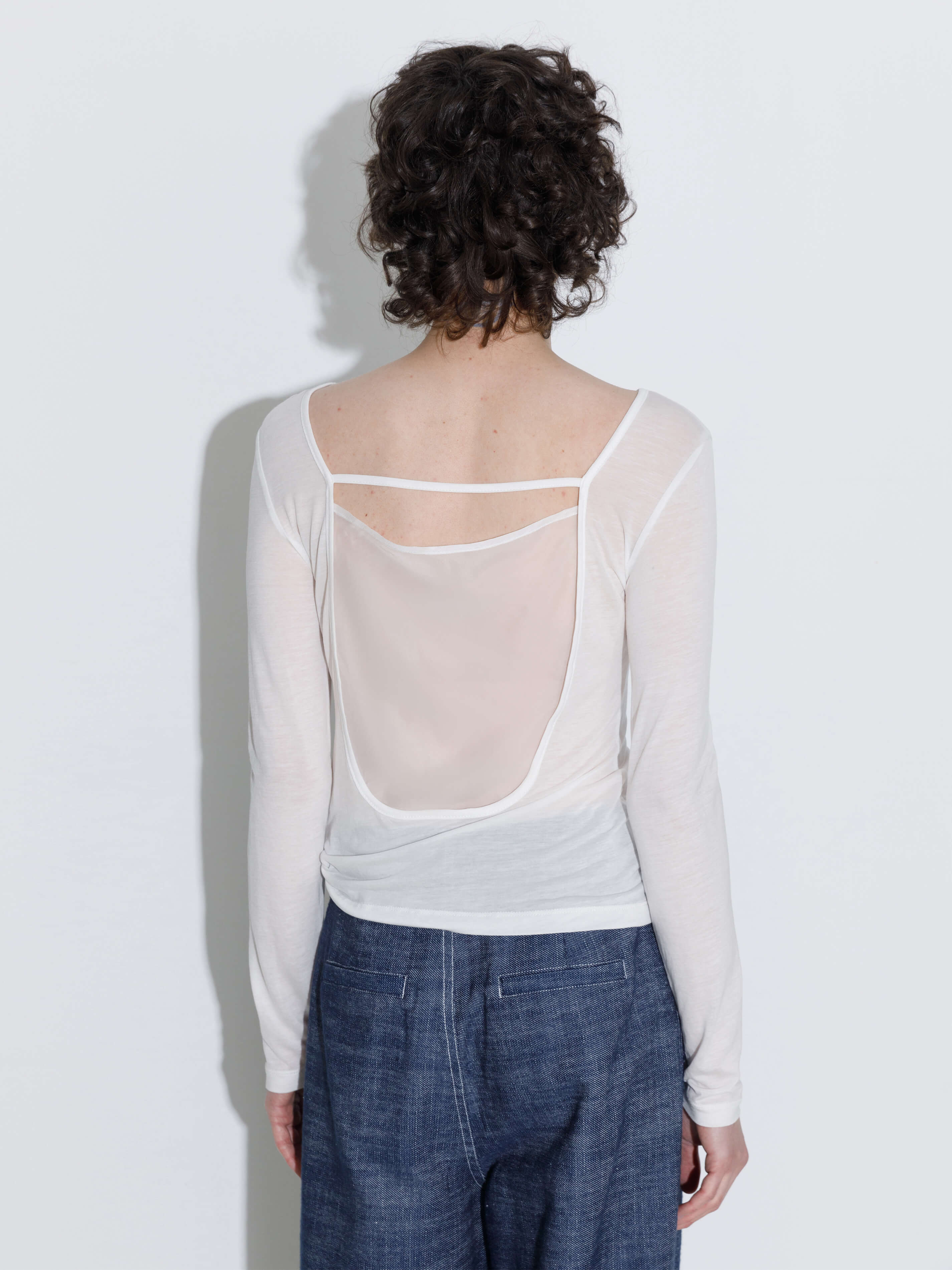 Backless Deep U-Neck Sheer Knit Top-7