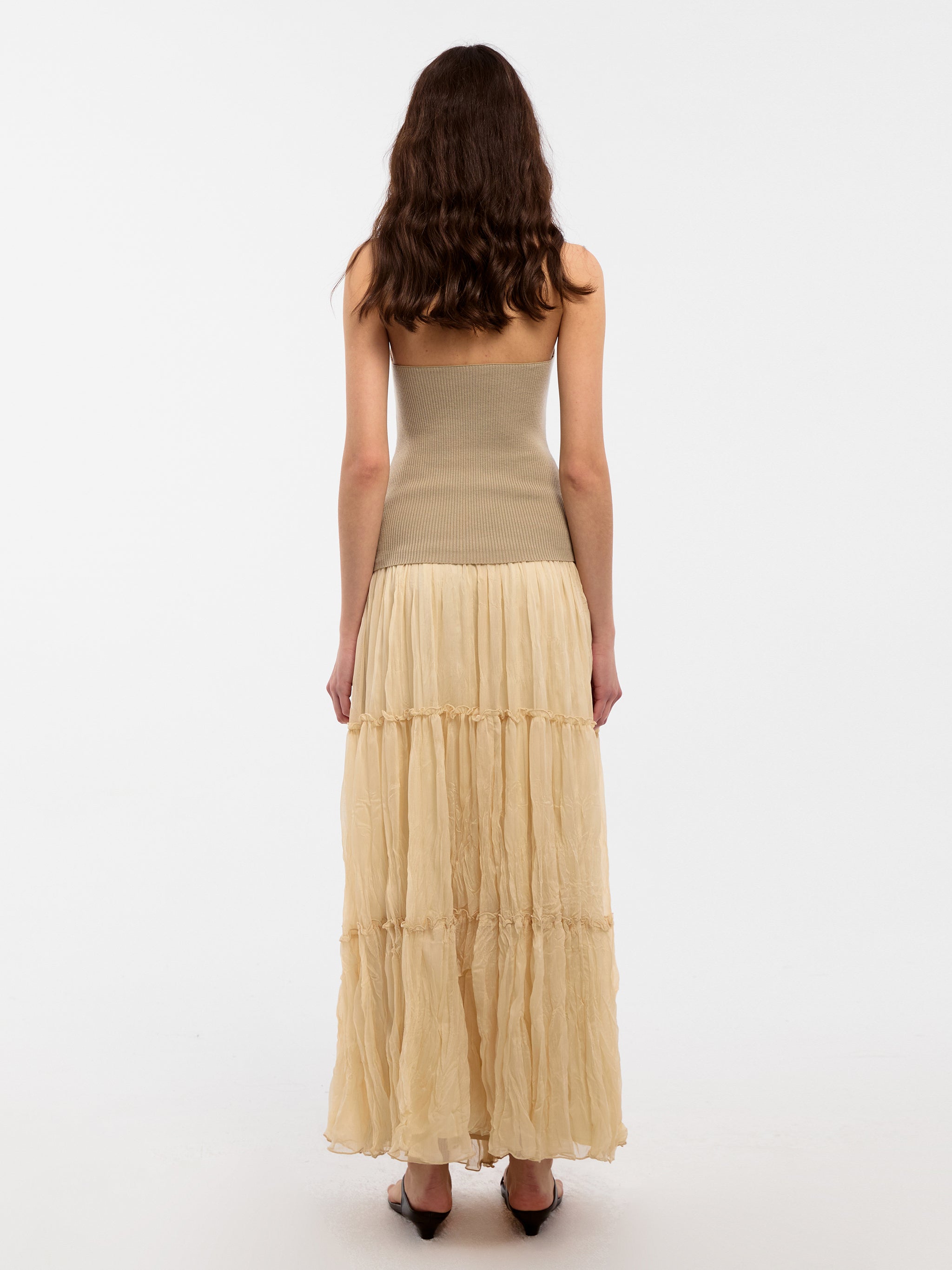 CUBIC Pleated and Gathered Design Tulle Skirt-12