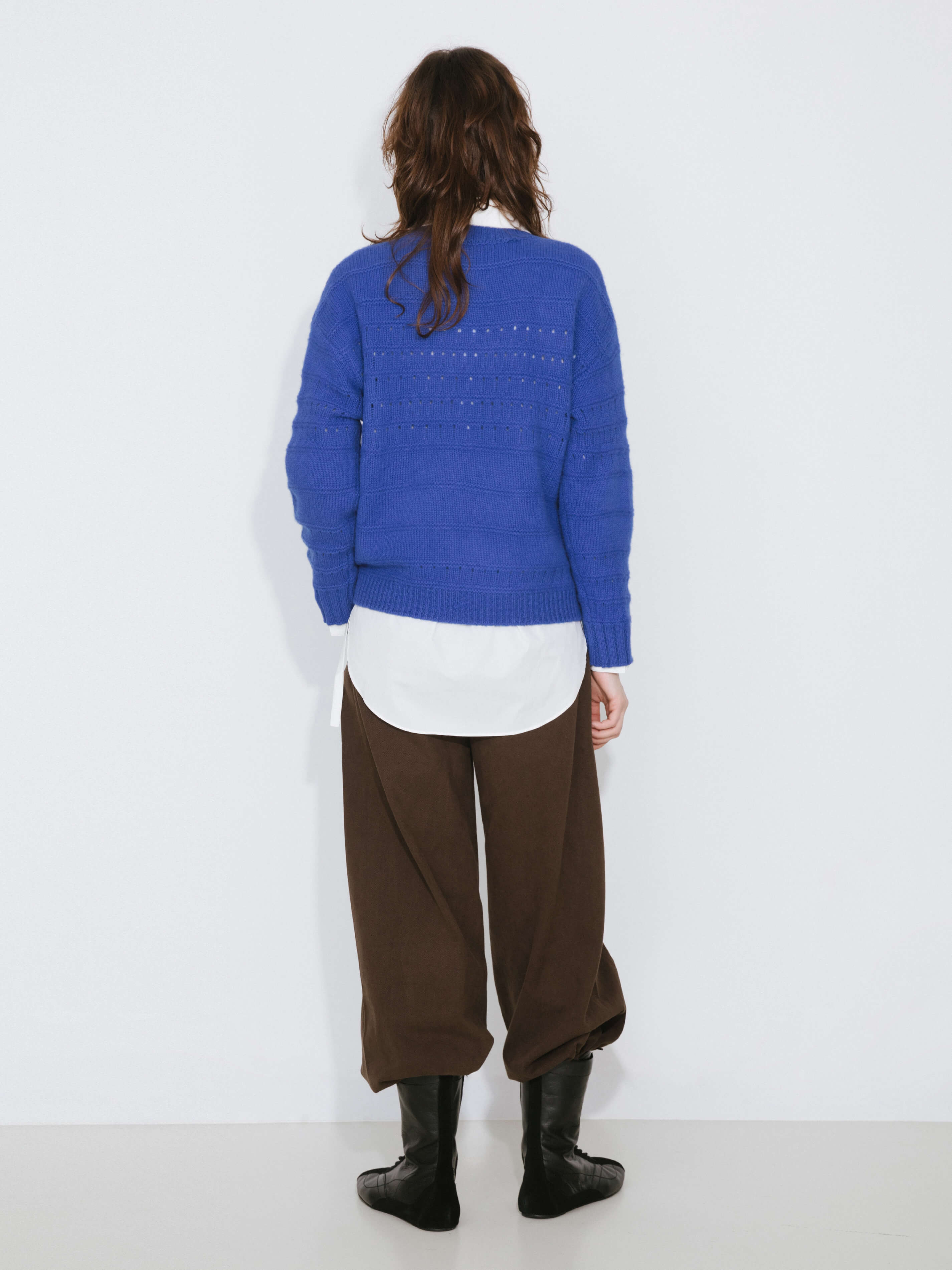Hollowed 100% Wool Long Sleeves Knit Sweater-12