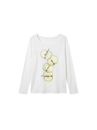 CUBIC Boat Neck Apple Print  Long-Sleeve Top