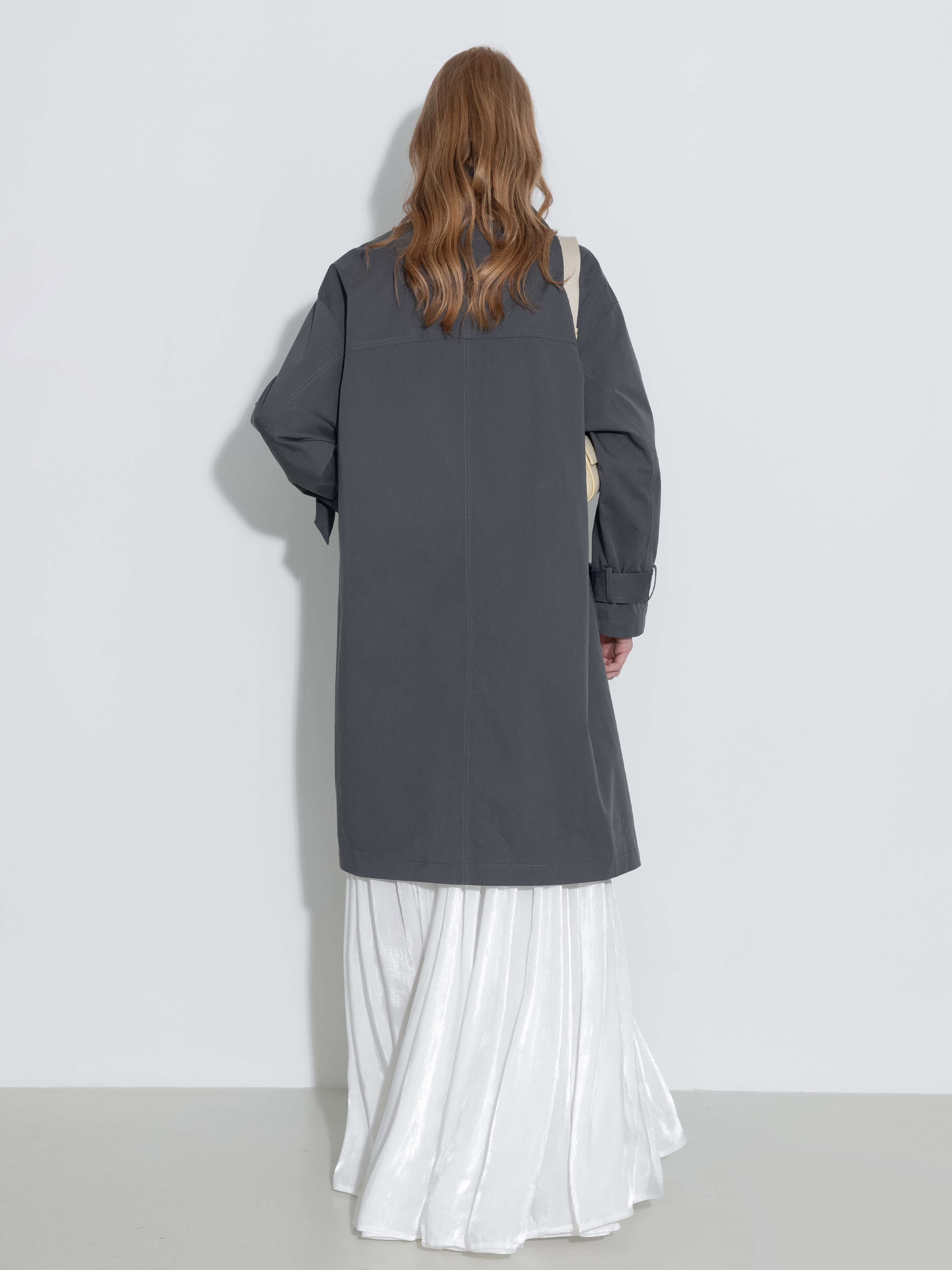 High Collar Long Trench Coat-7