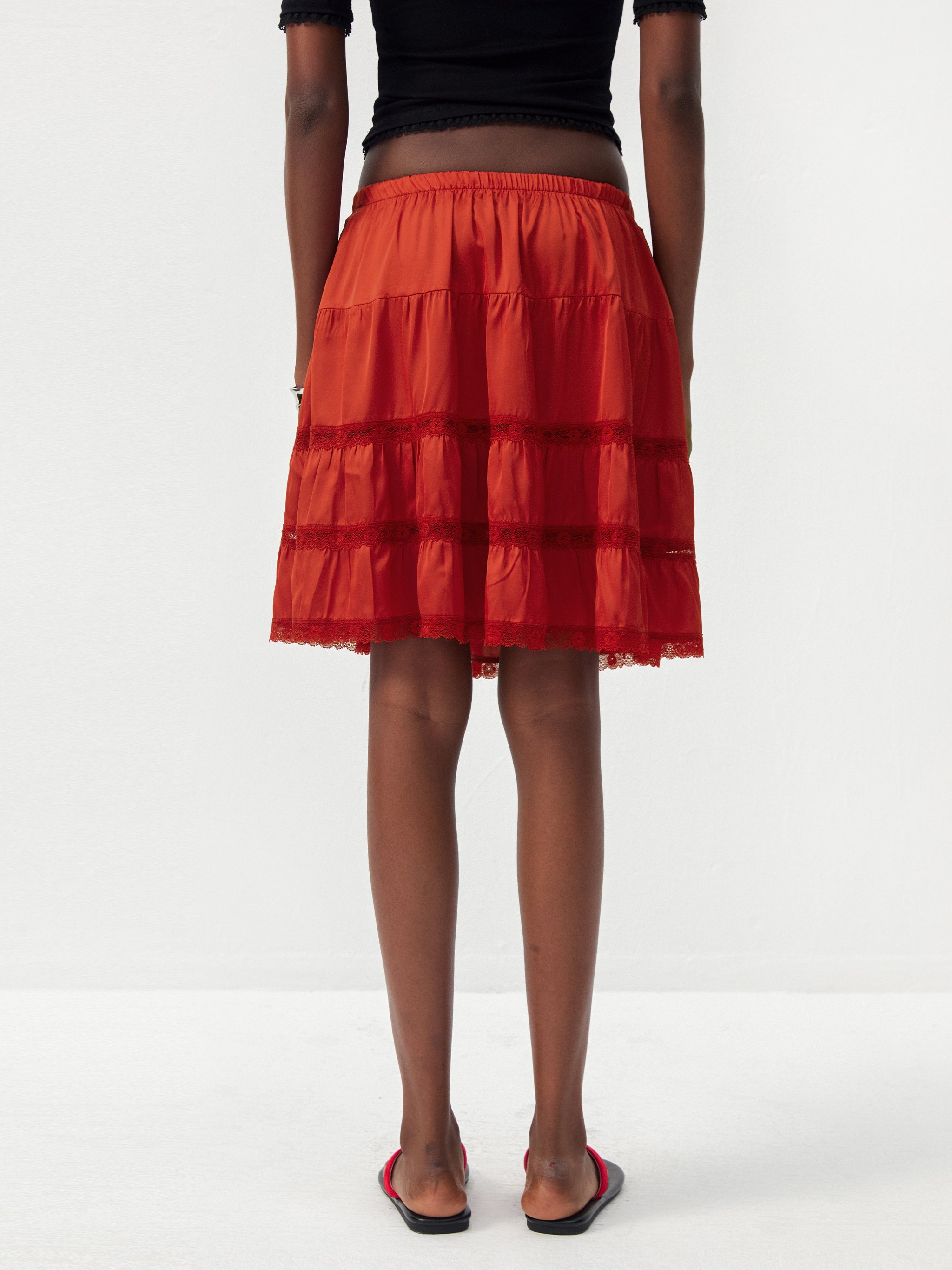 CUBIC Lace Tiered Satin Mini Skirt-12