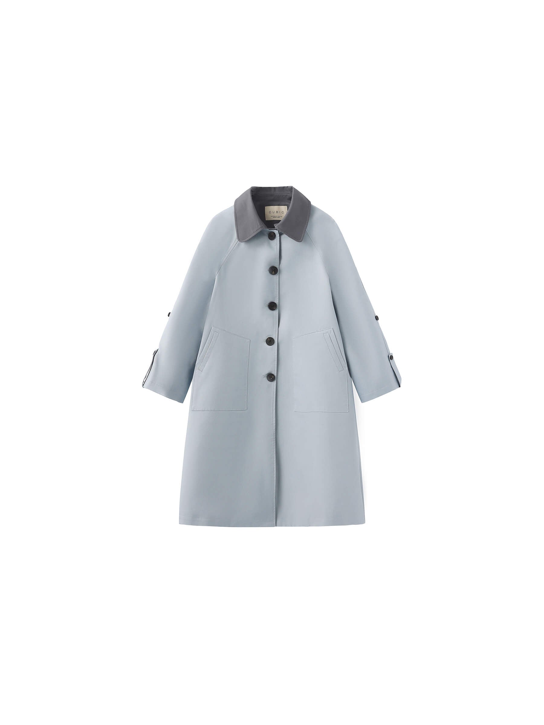 Color-Blocked Collar Long Trench Coat-15