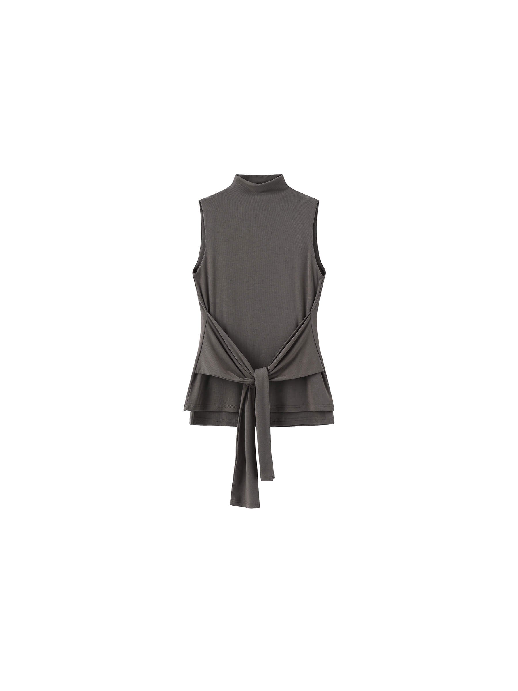 Tie-Detail Sleeveless Mock Neck Top-15