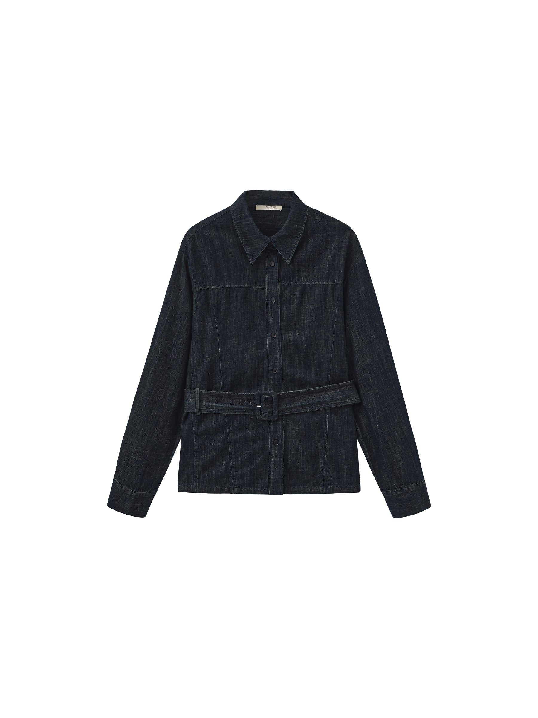 100% Cotton Vintage Denim Slim-Fit Waist-Defined Shirt-13