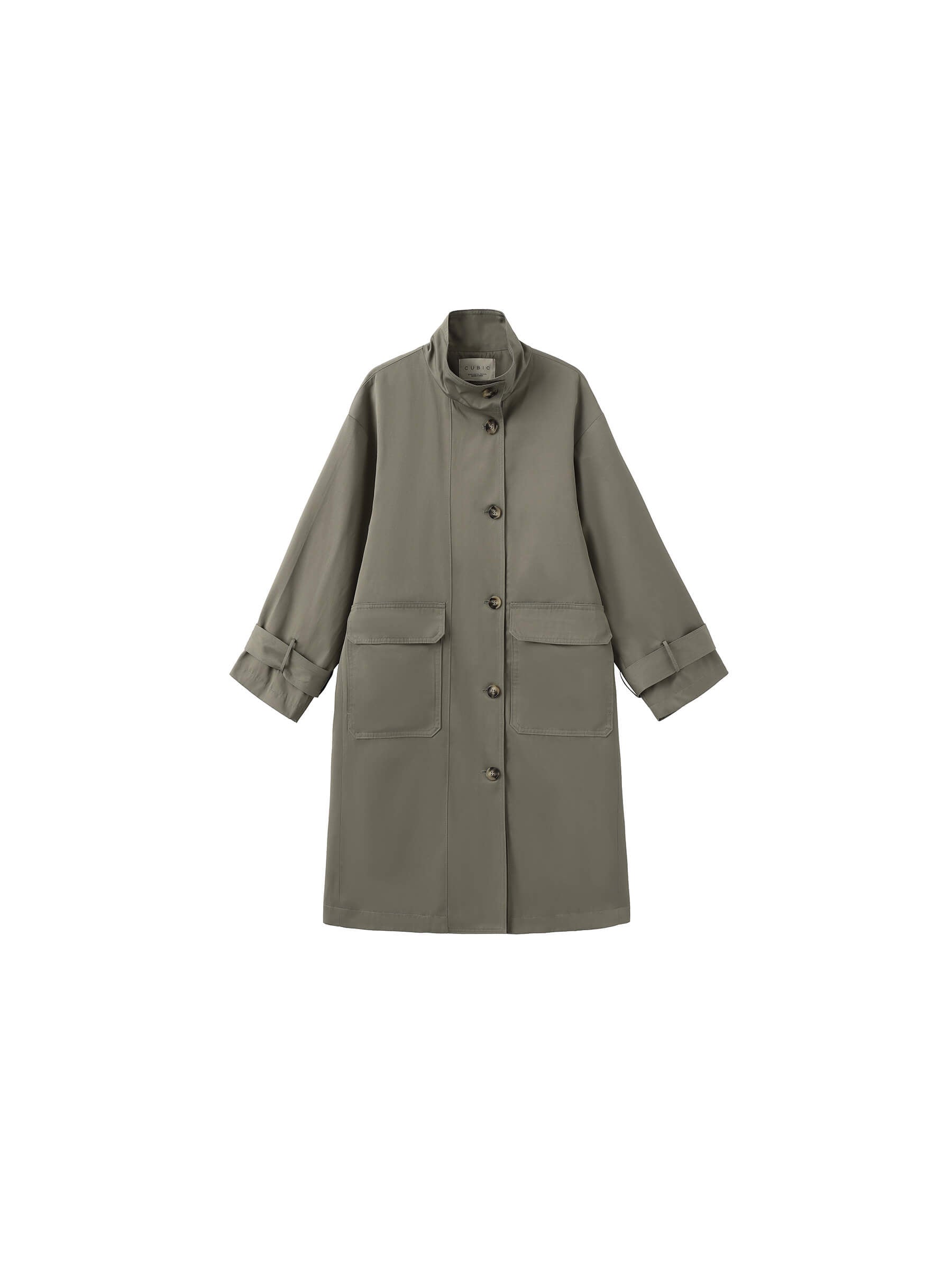 High Collar Long Trench Coat-15