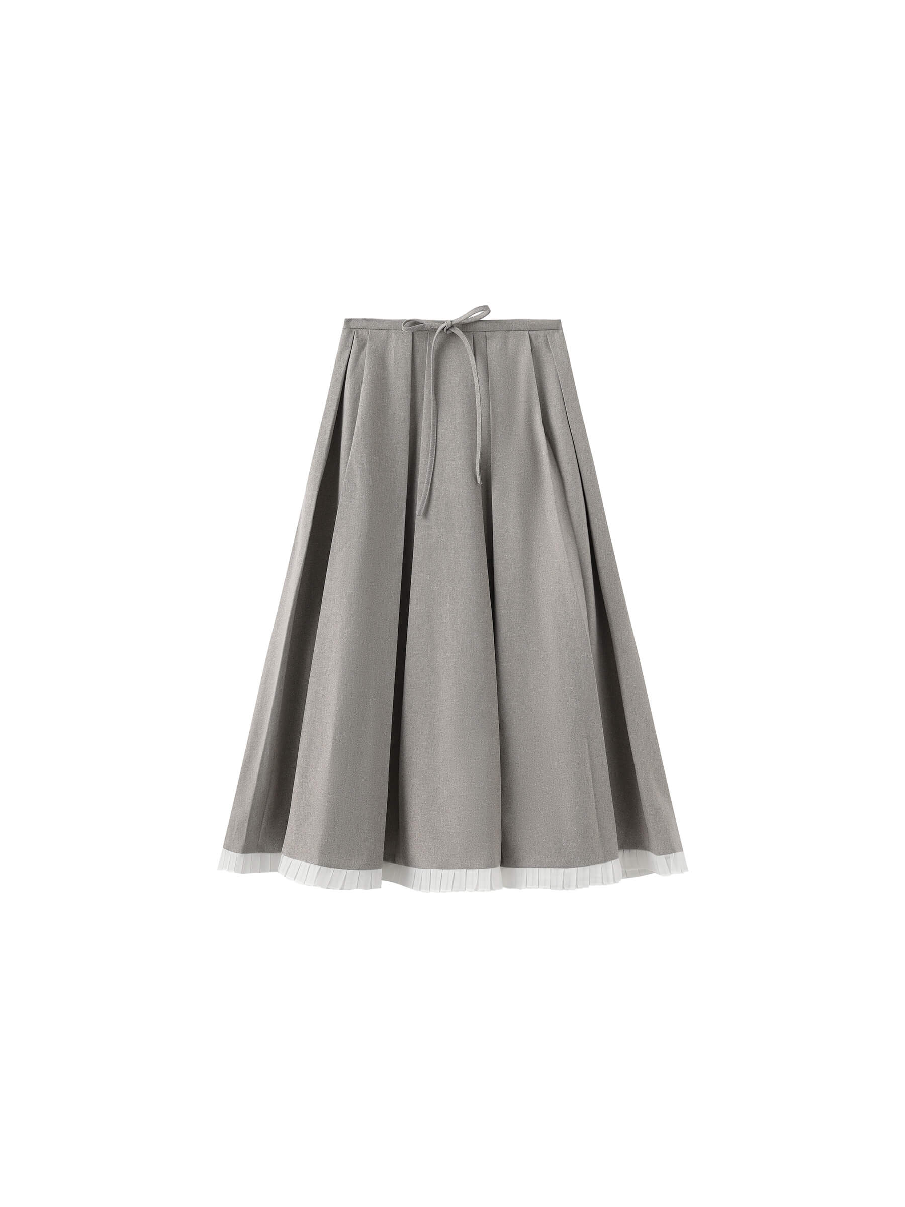 A-line Pleated Skirt with Ruffles Hem-17