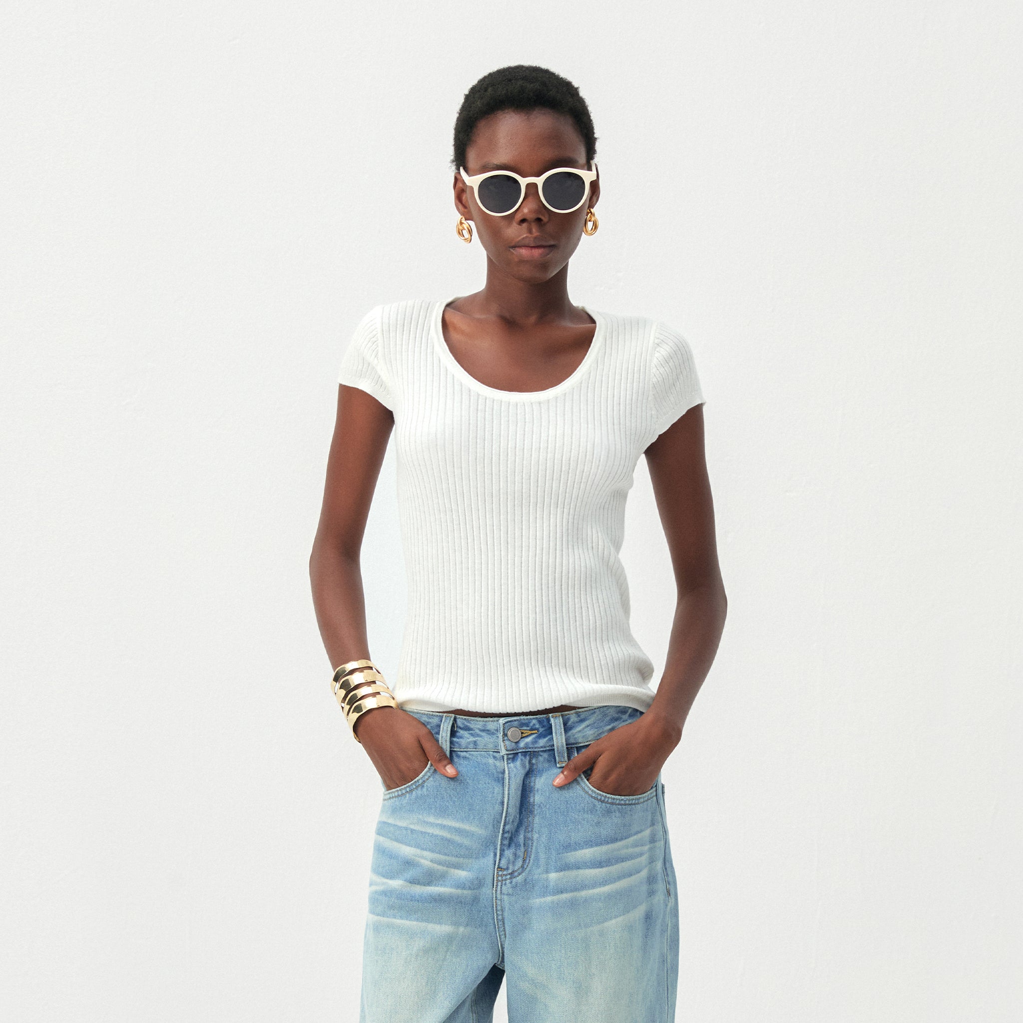 CUBIC Wool-Blend Ribbed Scoop Neck Knit Top-13