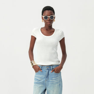 CUBIC Wool-Blend Ribbed Scoop Neck Knit Top