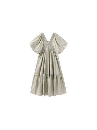100% Cotton Puff Sleeve Loose-Fit Vacation Dress