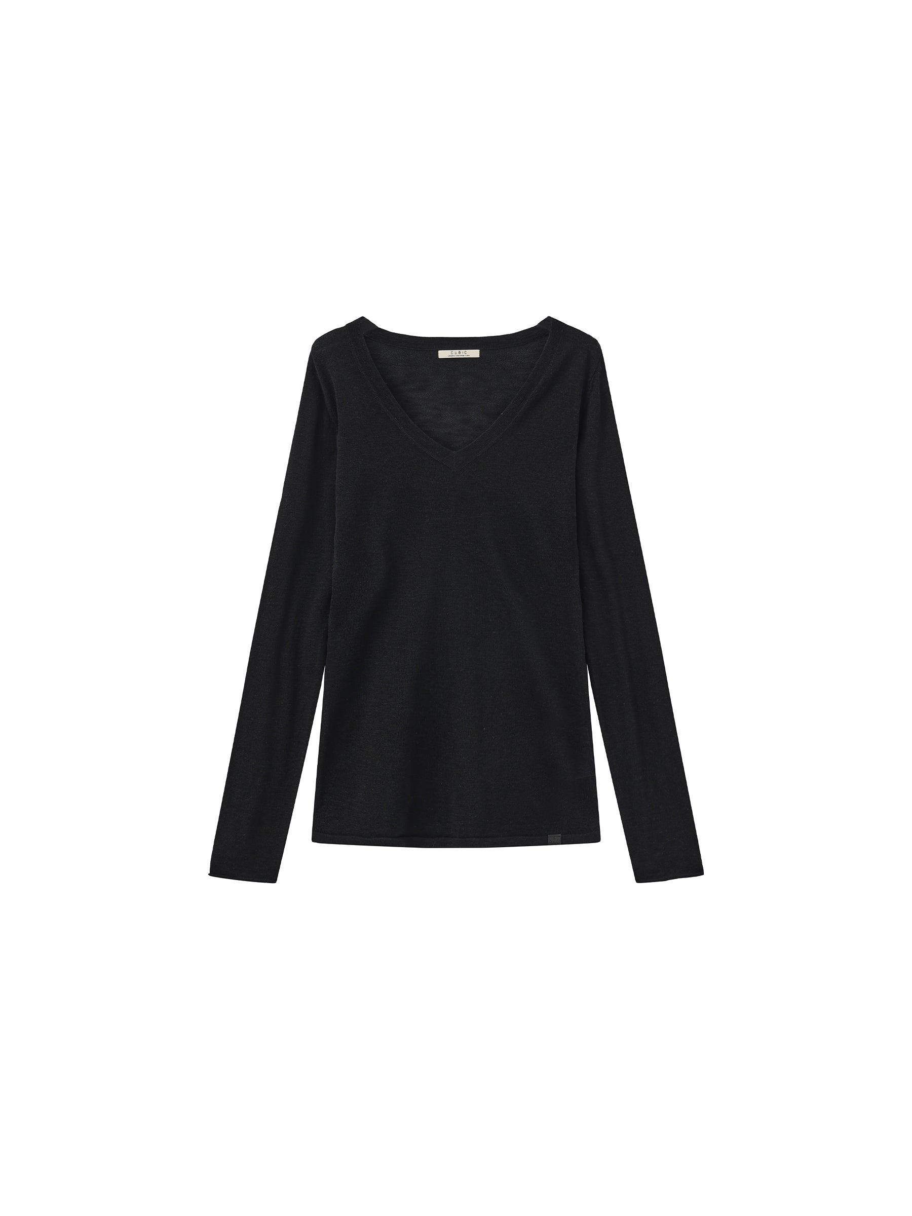 CUBIC Tencel Linen Blend V-Neck Knit Sweater-13