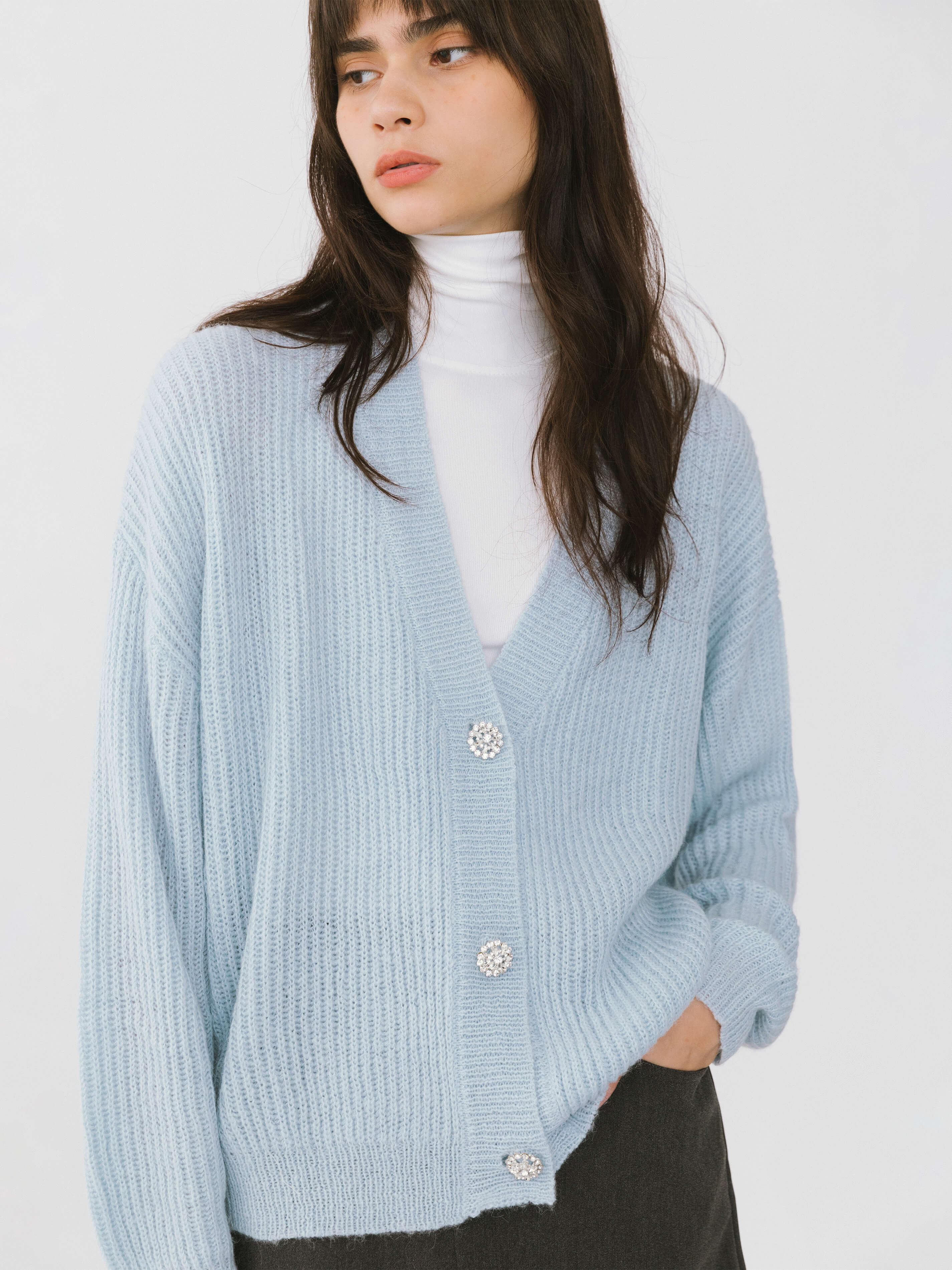 Casual V-Neck Ribbed Knit Cardigan with Wool Blend-13