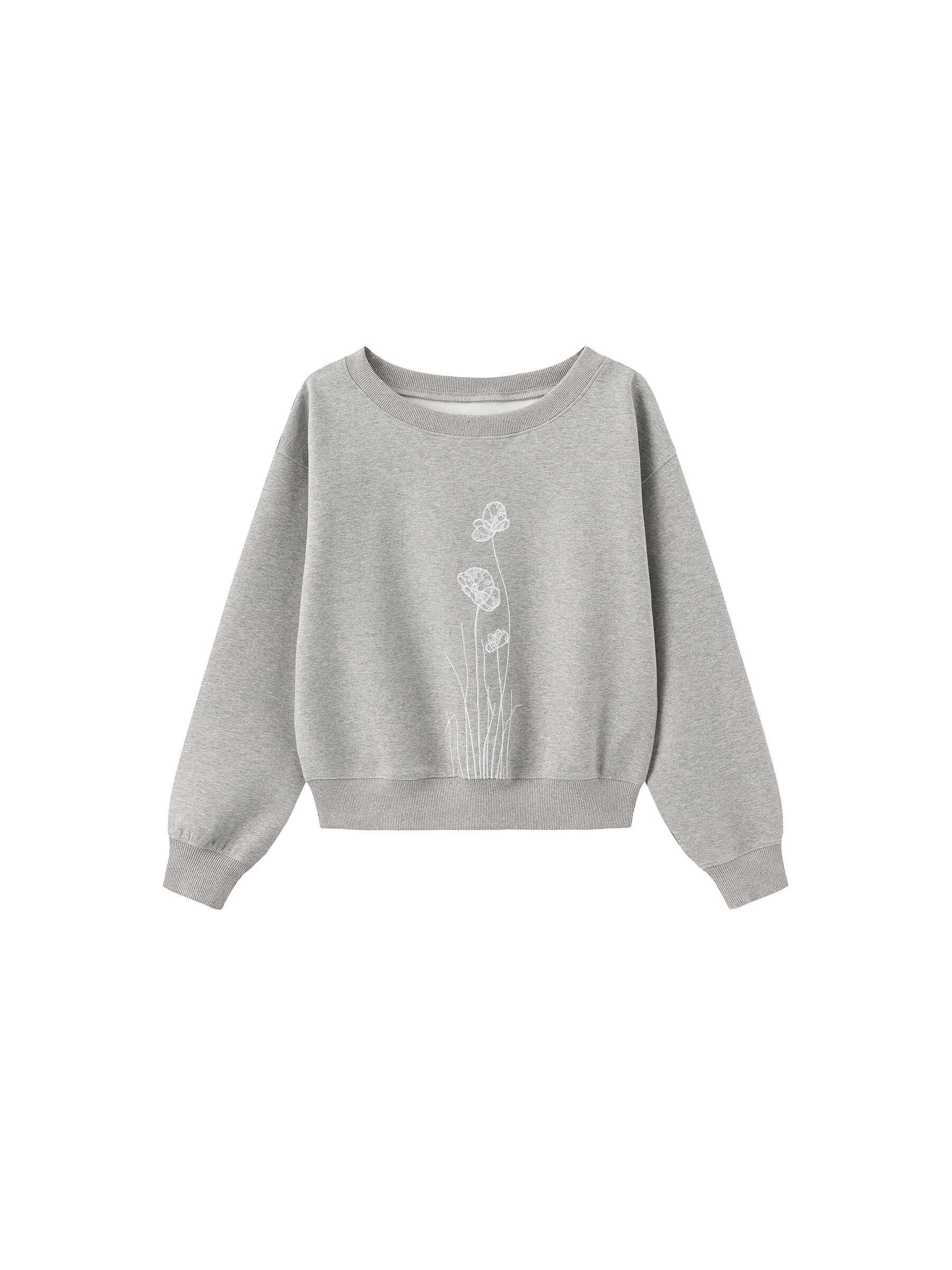 Lace Print Oversized Sweatshirt with Wide Neckline-15