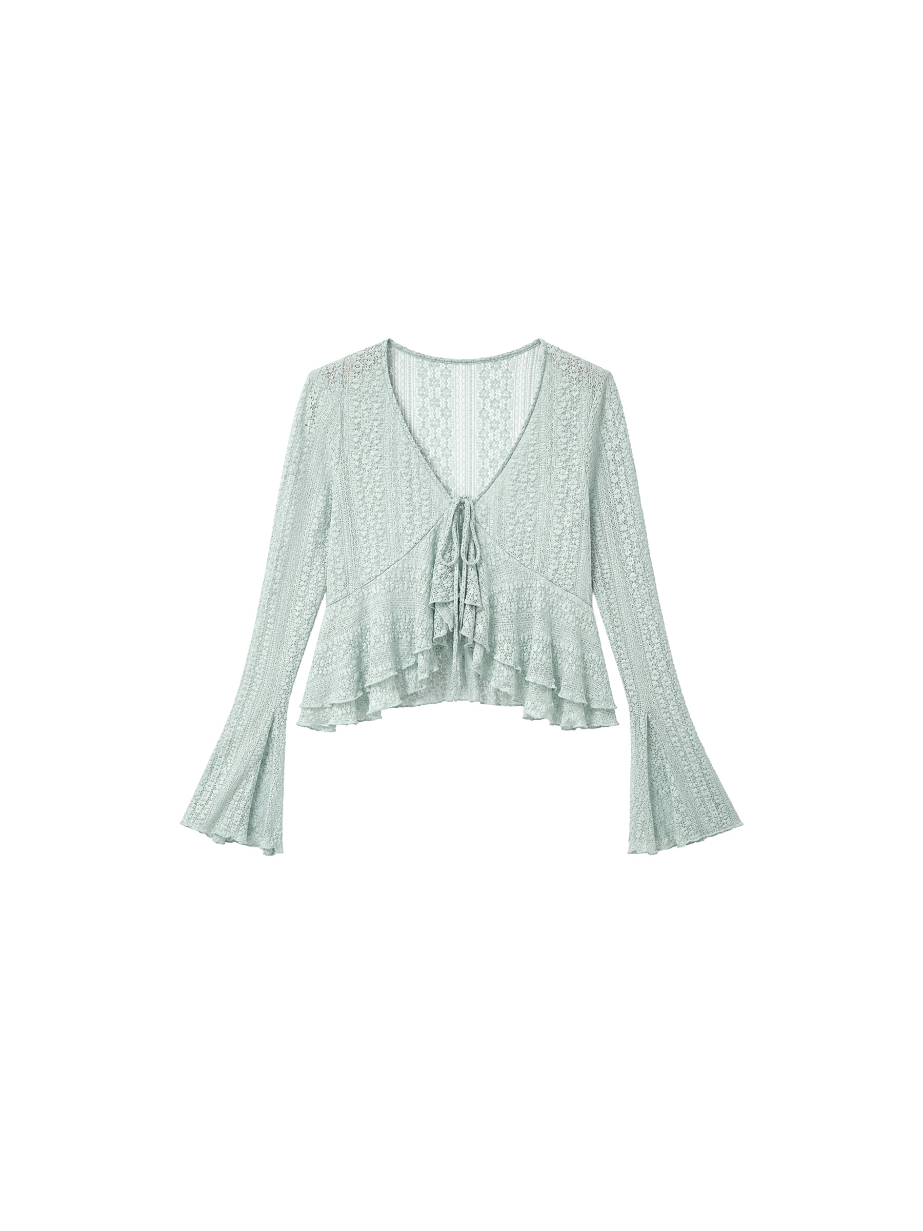 CUBIC Sheer Knit Tie-Front Peplum Top-13