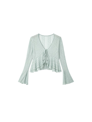 CUBIC Sheer Knit Tie-Front Peplum Top
