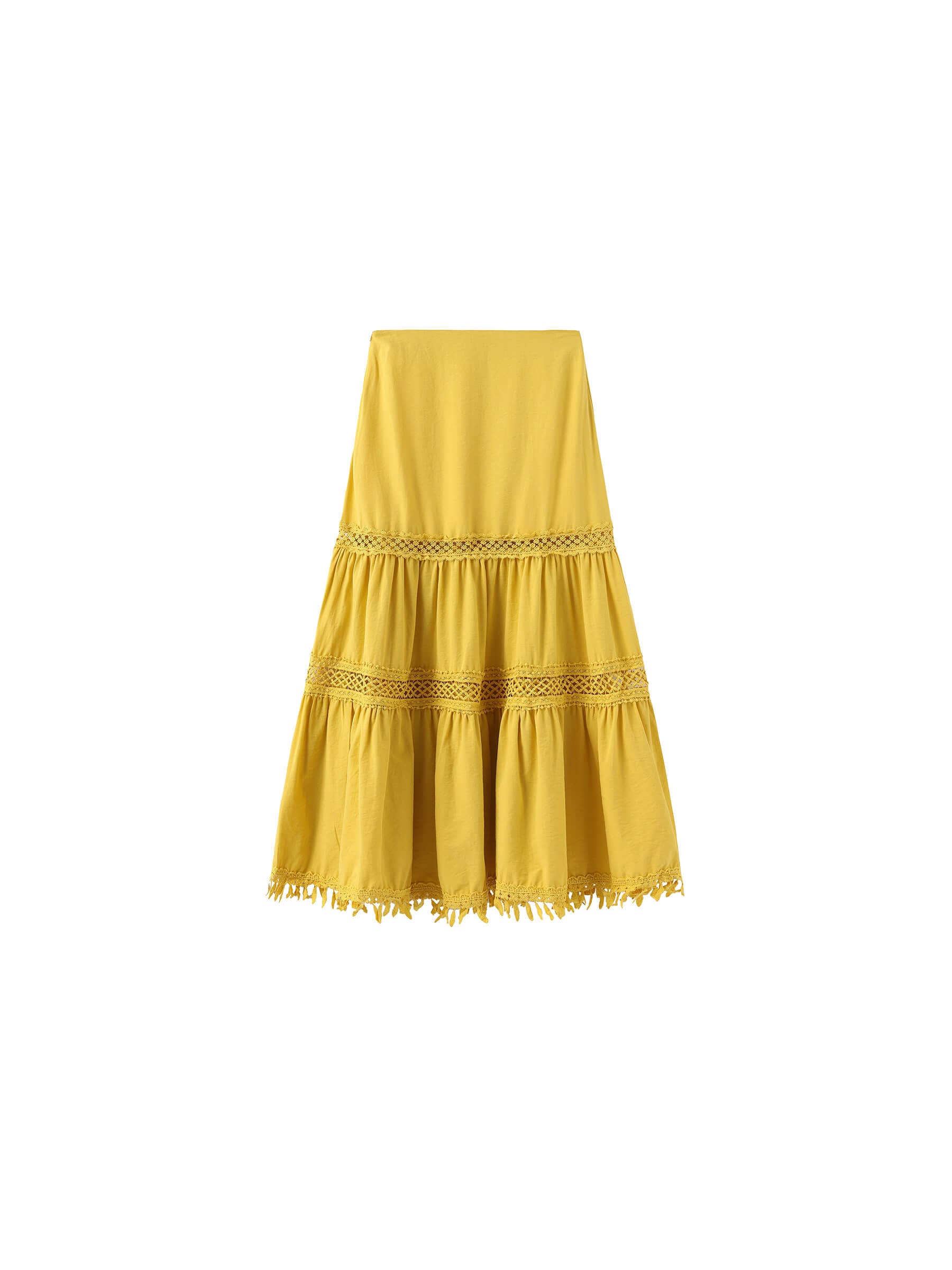 High-Waisted Hollow Out Tassel Trim Maxi Skirt-15