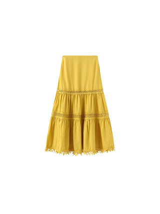 High-Waisted Hollow Out Tassel Trim Maxi Skirt