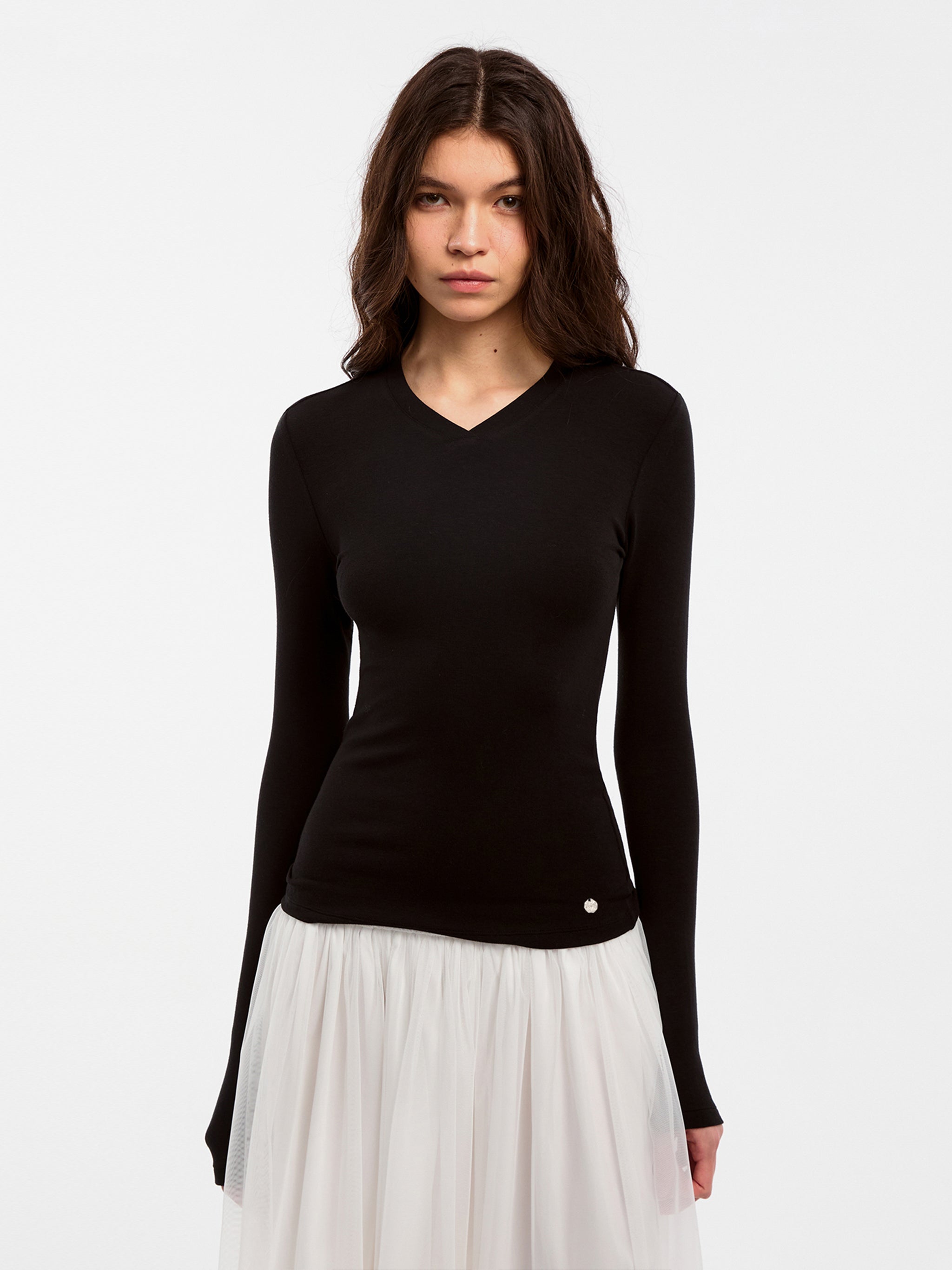 CUBIC Wool Blend V-Neck Knit T-Shirt-13