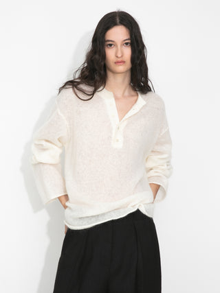 Henley Neck Loose-Fit Long-Sleeve Cover-Up