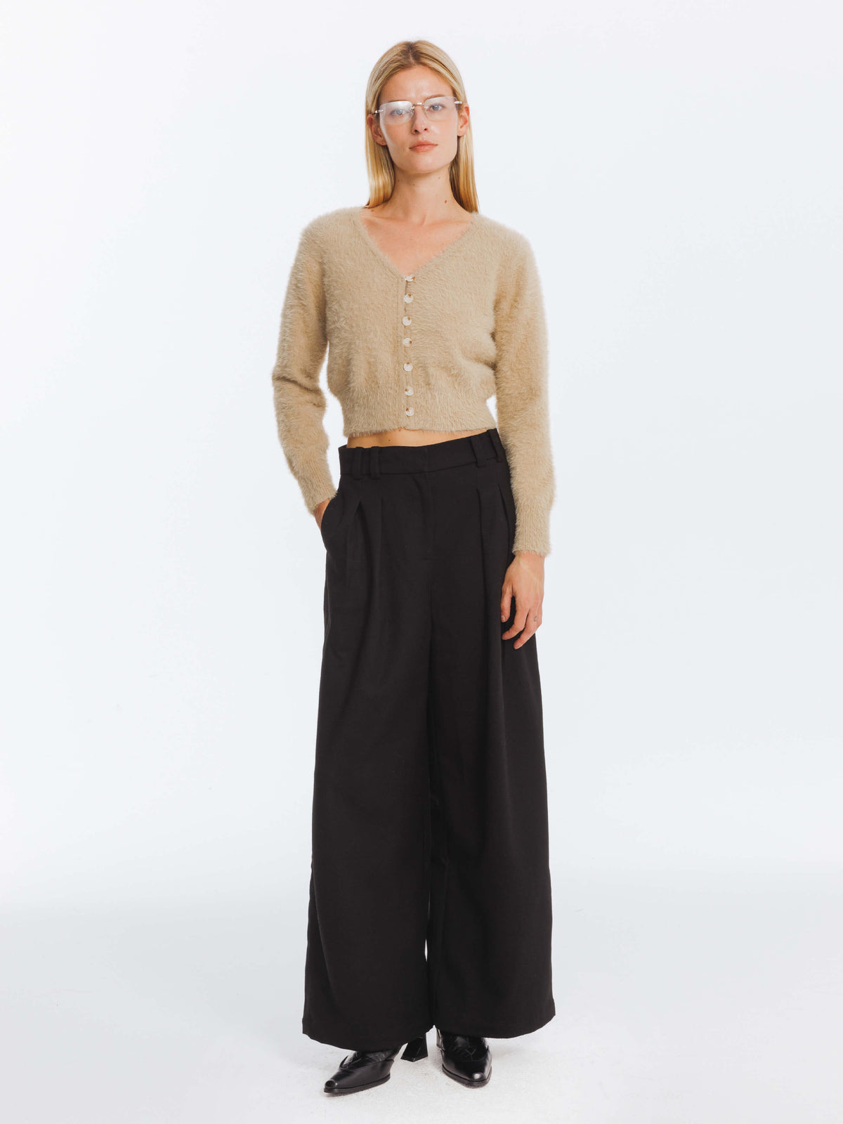 Wide Leg Double Pleated Trousers-10