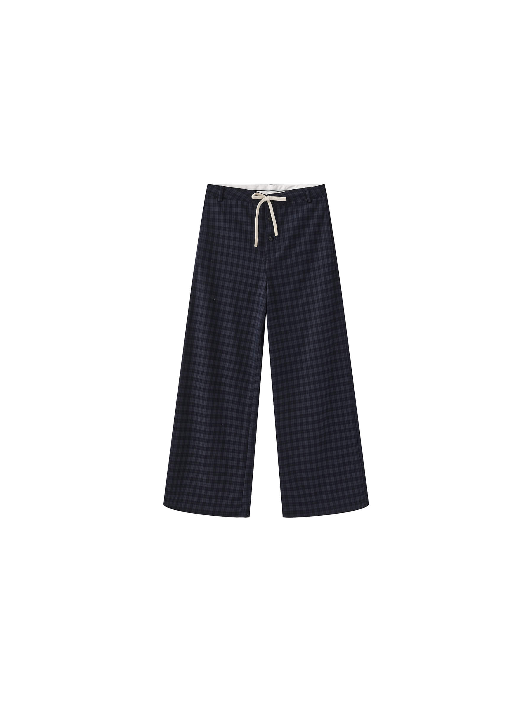 Drawstring Checkered Wide-Leg Casual Pants-15