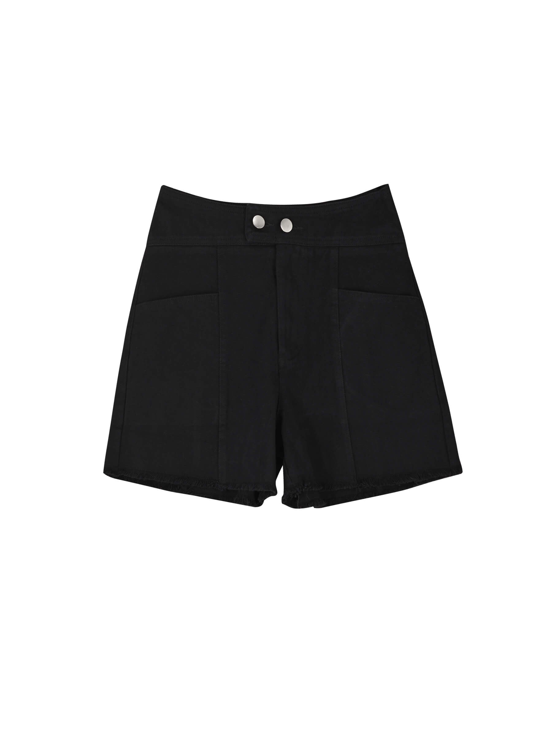 High Rise Denim Shorts with Raw Edge-15