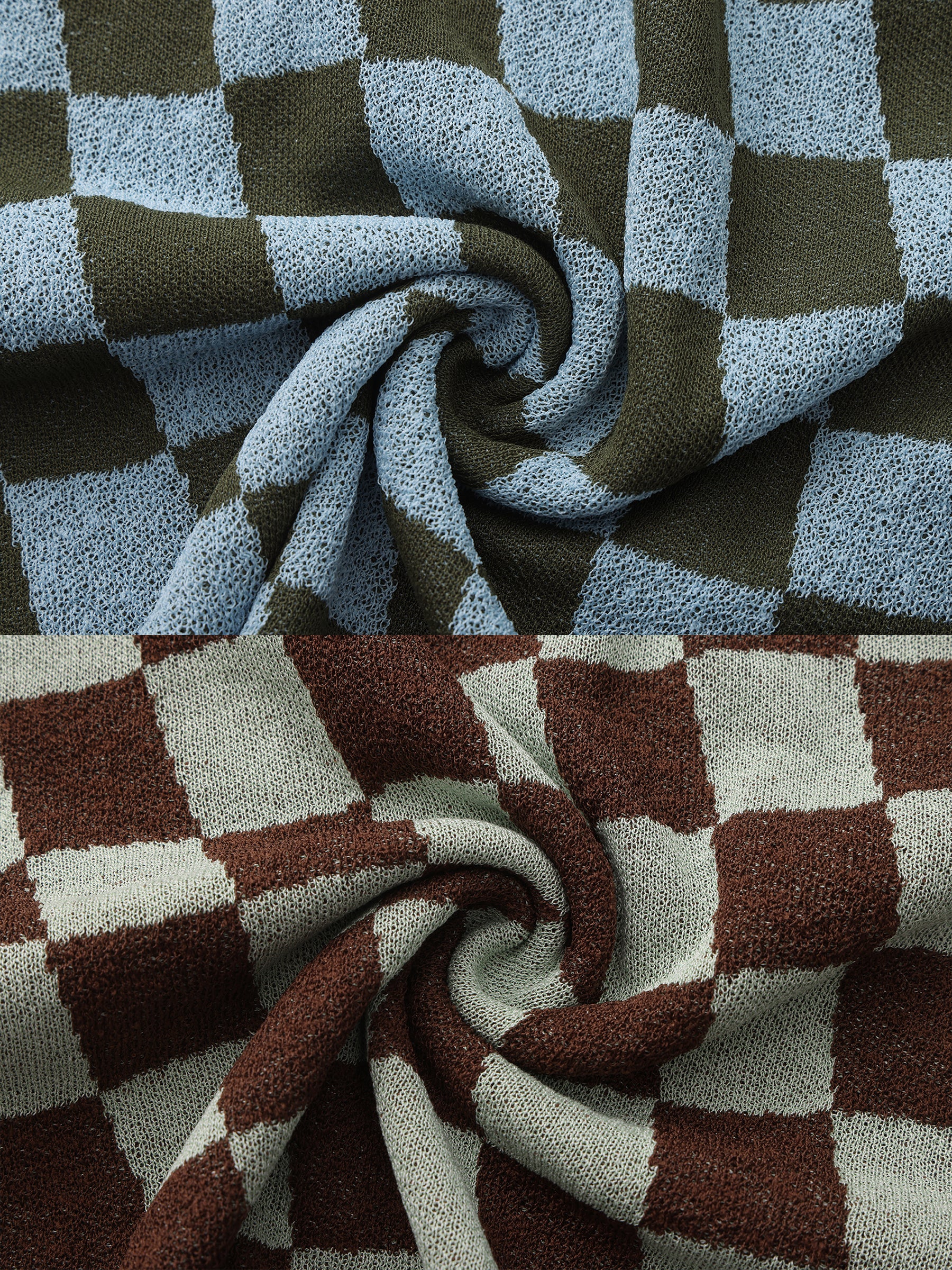 Checkerboard Contrast Knit Top-15