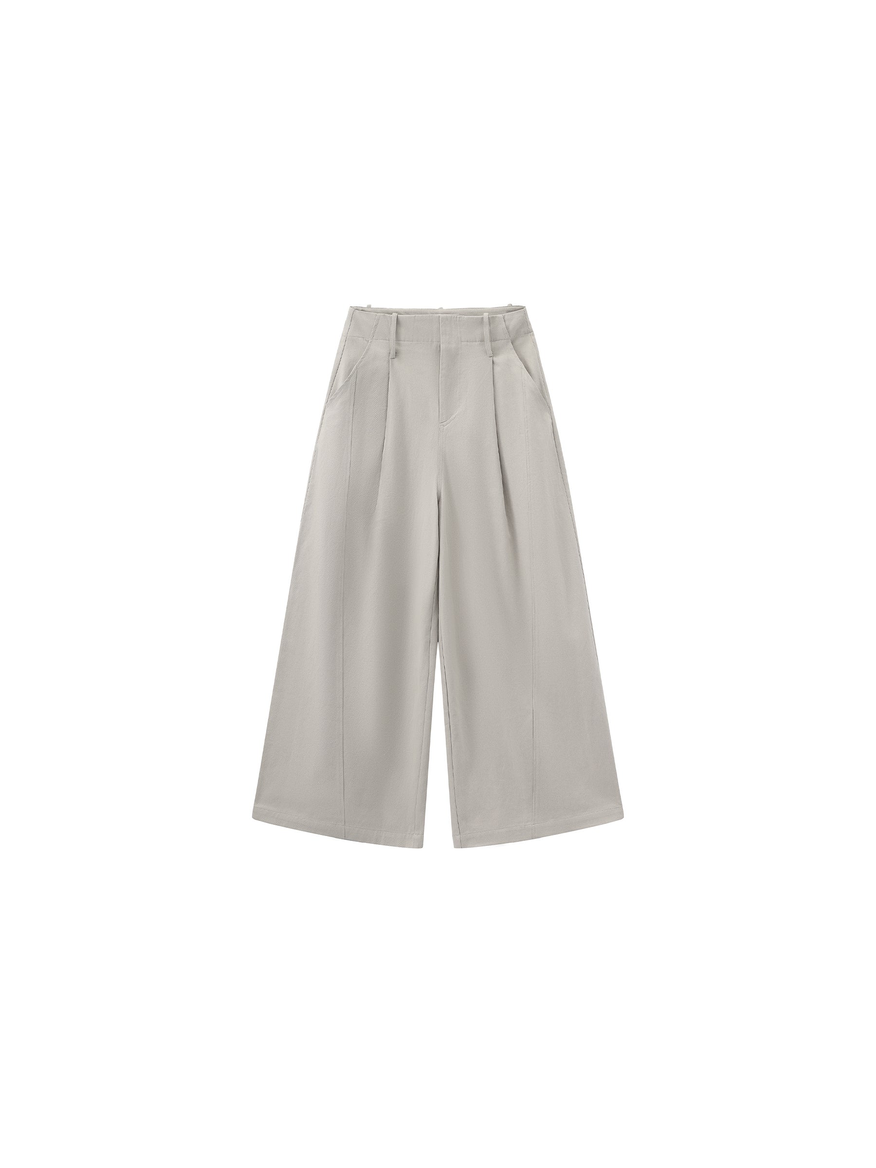 100% Cotton High-Waisted Wide-Leg Casual Trousers-12